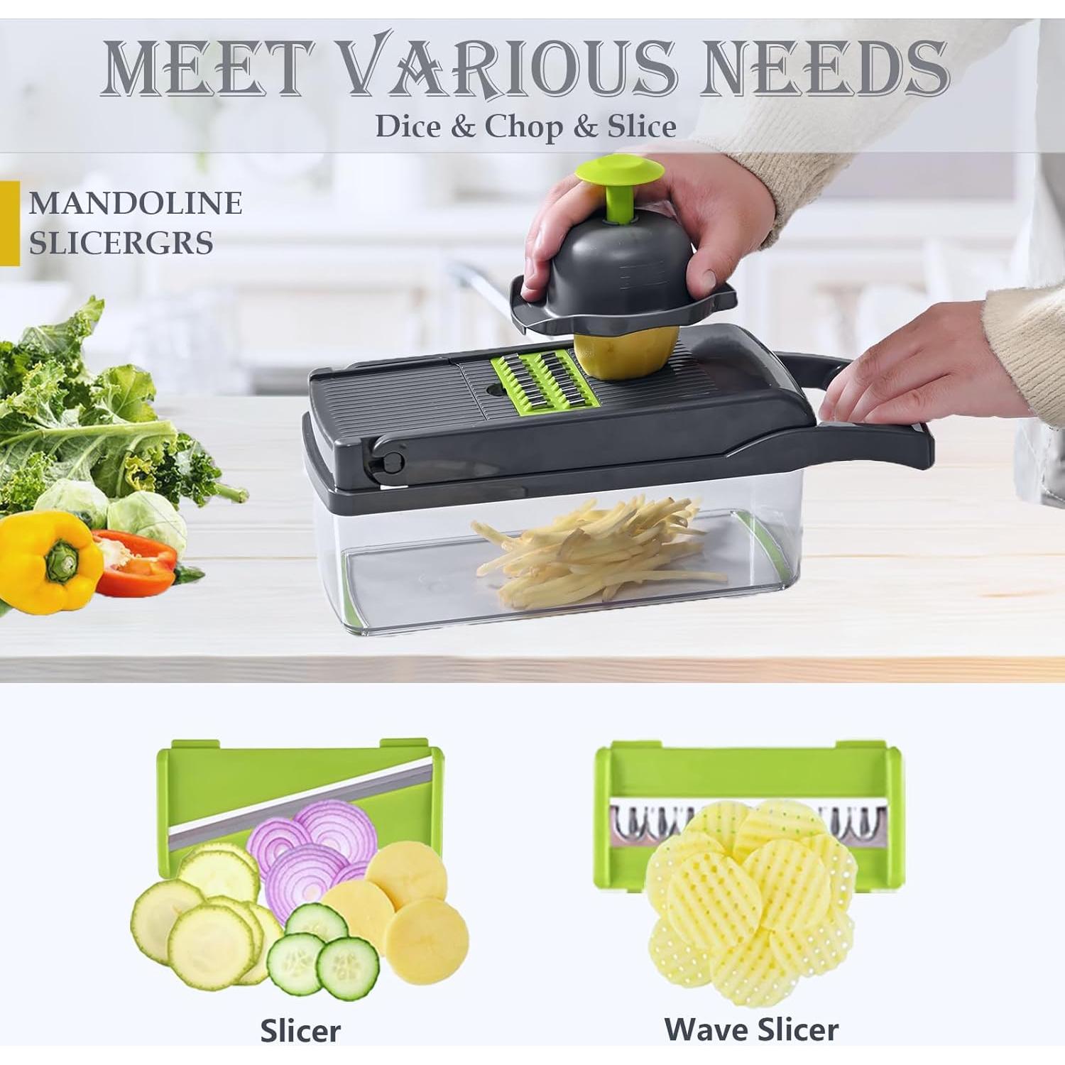 Picador de Verduras Manual Dewpeton 16 en 1 con Contenedor 1.5L