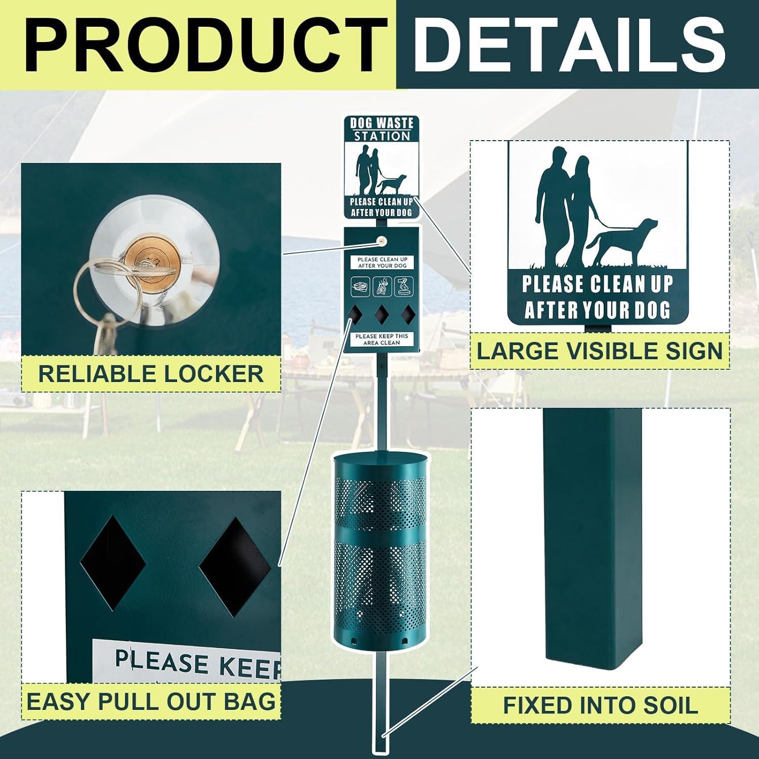 Estación de Desechos de Perro Qinyoung con Dispensador y Señal Reflectante