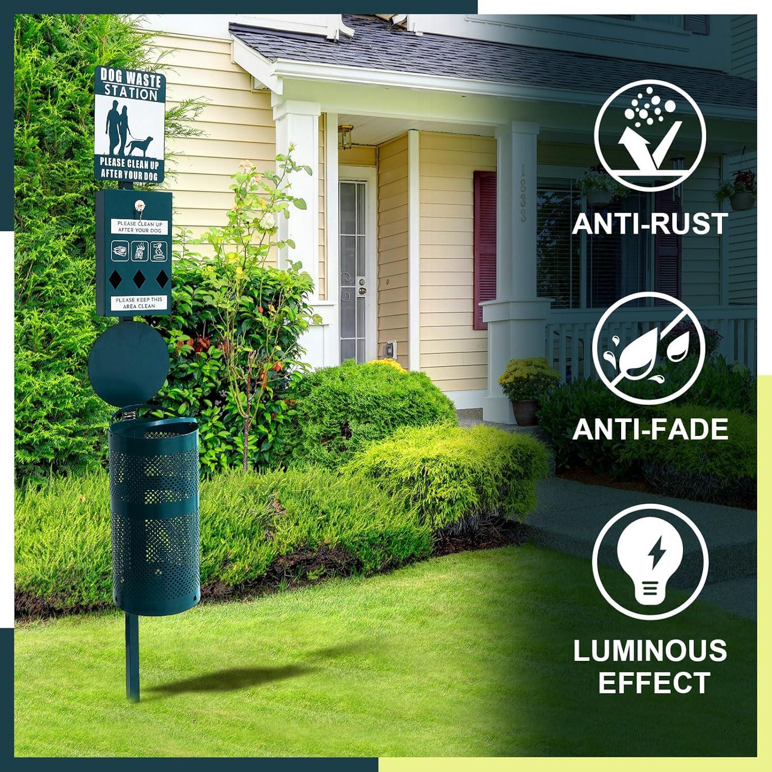 Estación de Desechos de Perro Qinyoung con Dispensador y Señal Reflectante