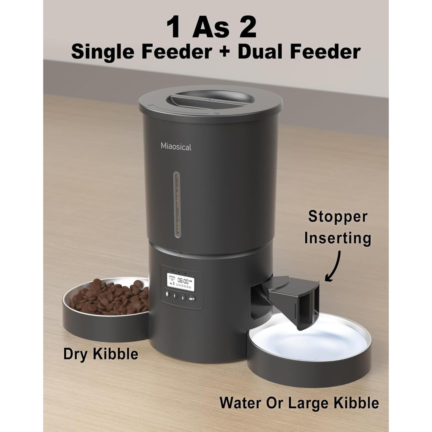 Comedero Automático Doble para Gatos Miaosical 4.2L Negro