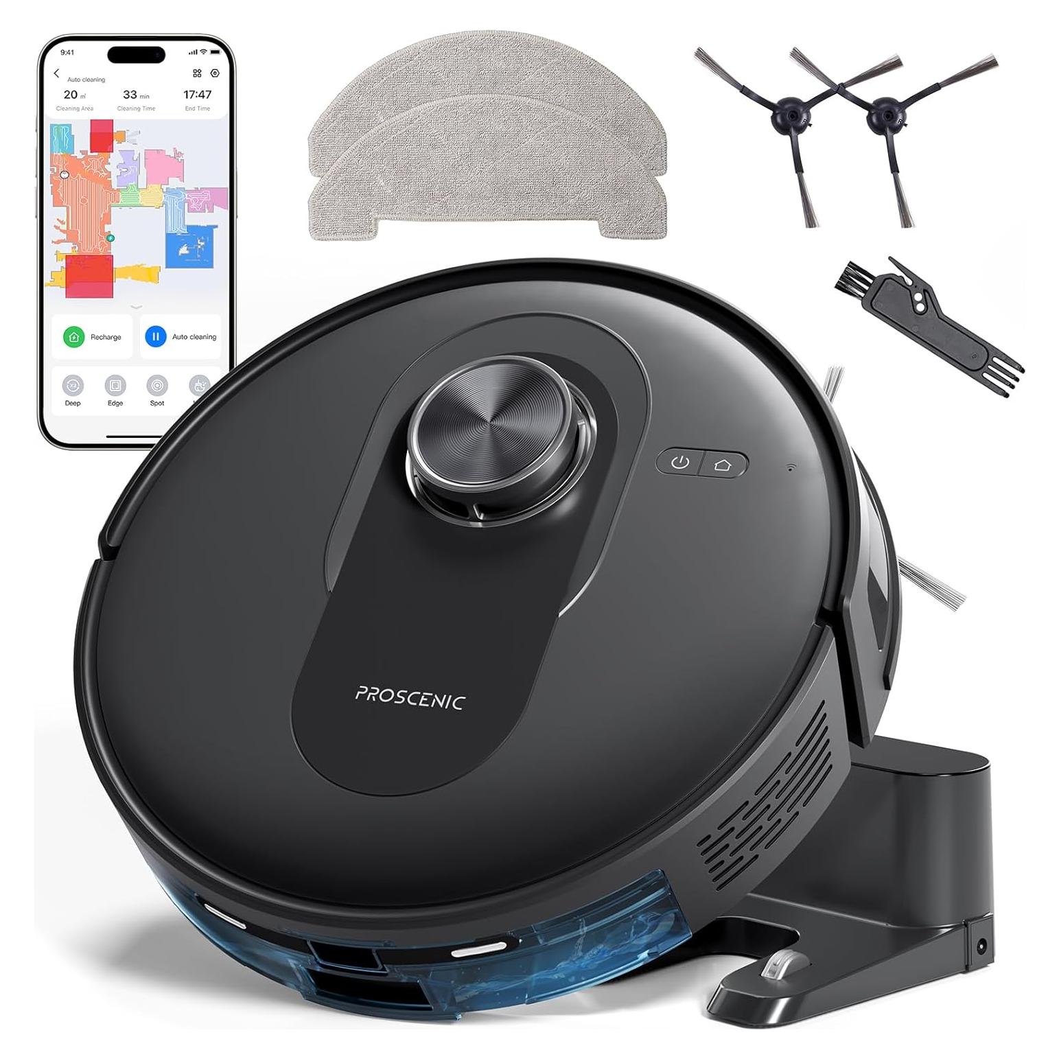 Proscenic Q8 Robot Vacuum Cleaner with Mop, Ultra Strong 6000Pa Robotic Vacuum with Lidar Navigation, 5 Real-Time Mapping, WiFi/Alexa/APP Remote Control Robot Hoover for Floor Carpet Pet Hair