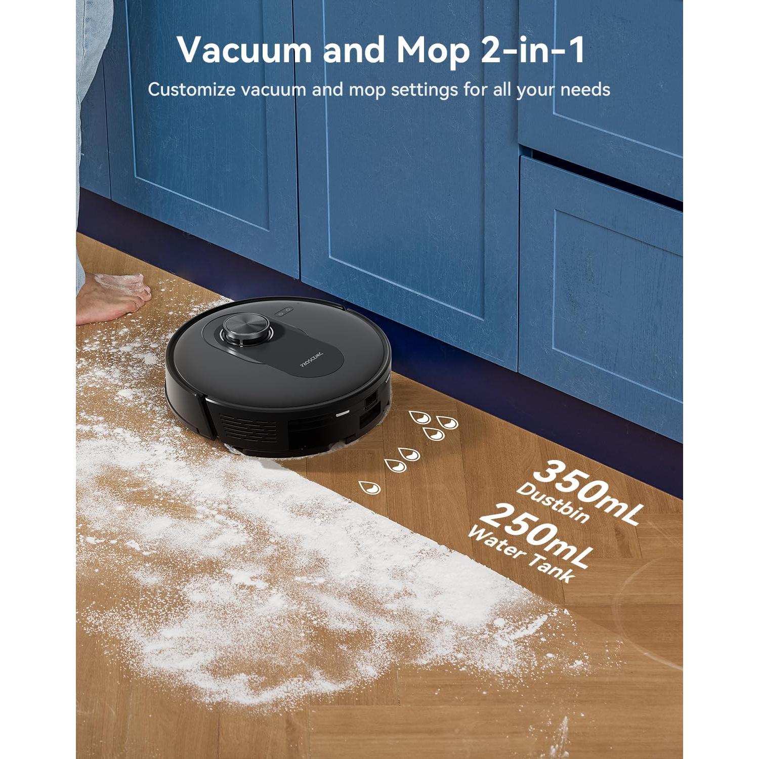 Proscenic Q8 Robot Vacuum Cleaner with Mop, Ultra Strong 6000Pa Robotic Vacuum with Lidar Navigation, 5 Real-Time Mapping, WiFi/Alexa/APP Remote Control Robot Hoover for Floor Carpet Pet Hair