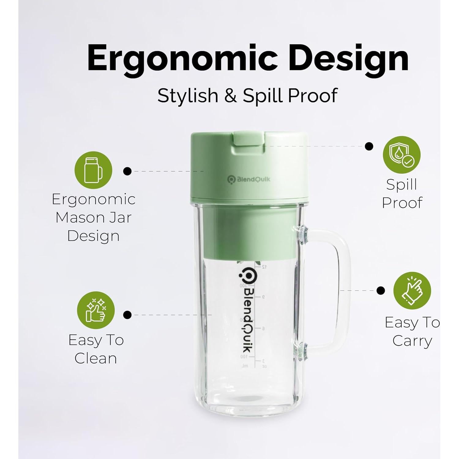 Mezclador Personal BlendQuik 414ml Verde Portátil y Elegante