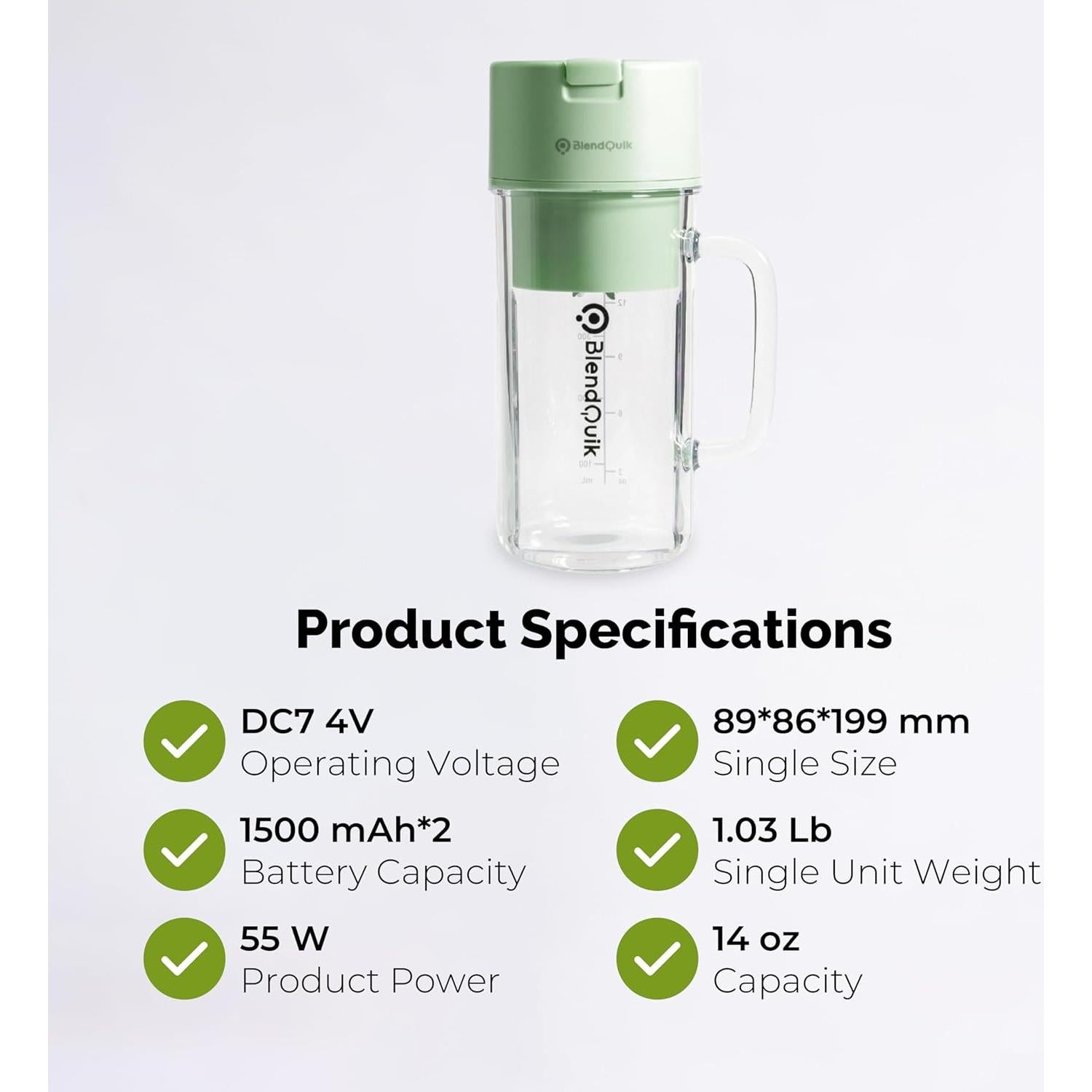 Mezclador Personal BlendQuik 414ml Verde Portátil y Elegante