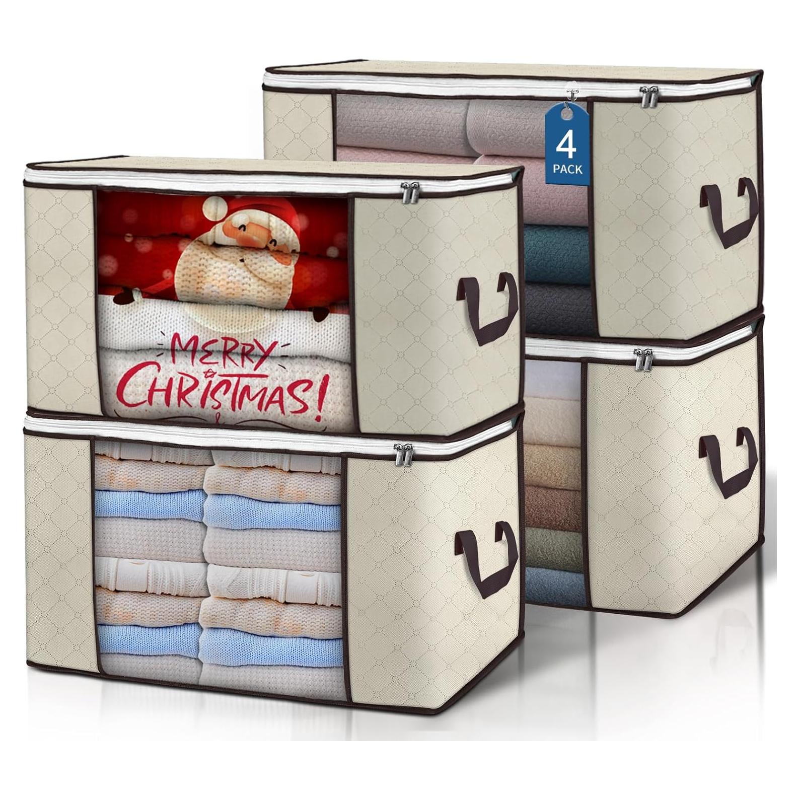 Bolsas de Almacenamiento Plegables Budding Joy 90L Beige - Paquete de 4