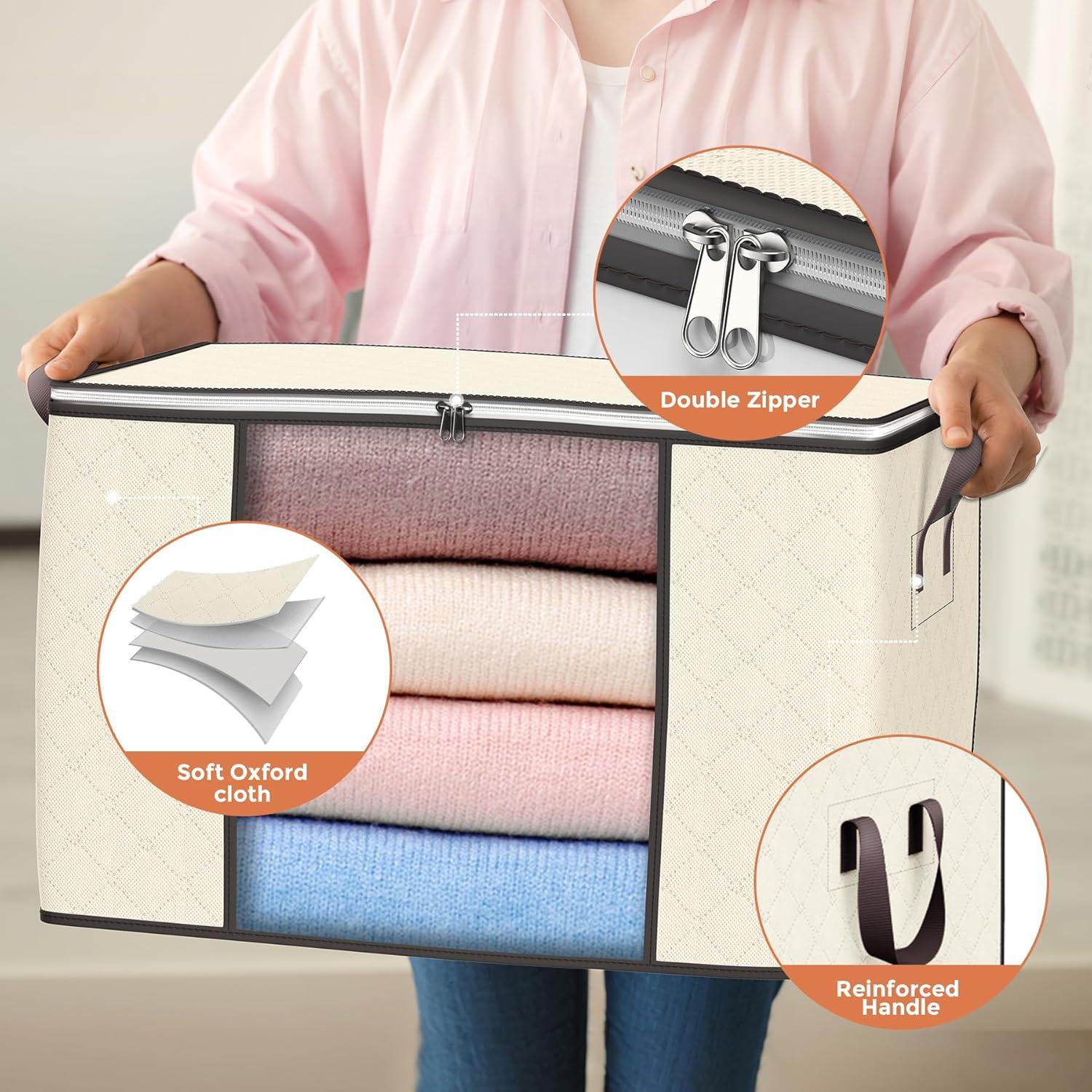 Bolsas de Almacenamiento Plegables Budding Joy 90L Beige - Paquete de 4