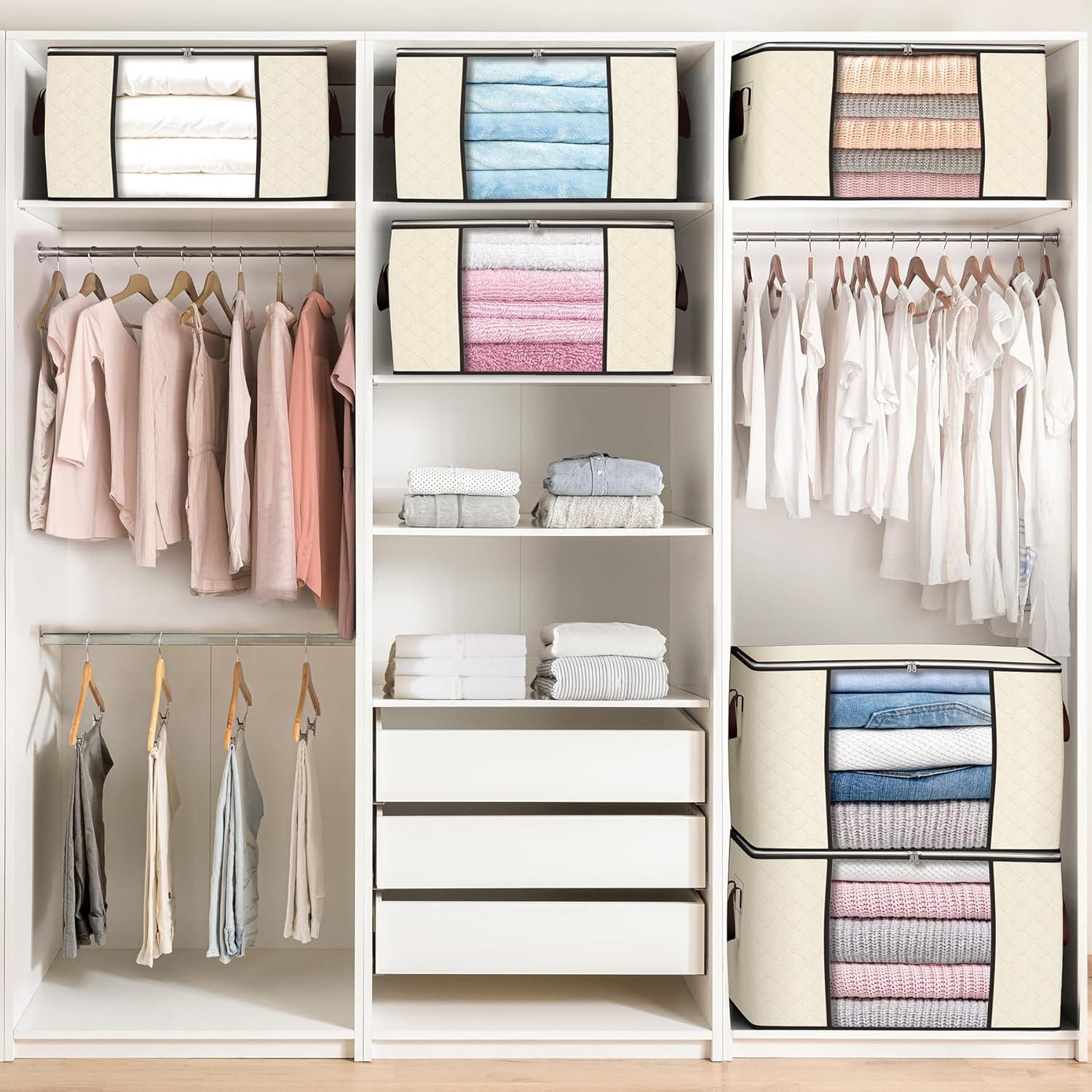 Bolsas de Almacenamiento Plegables Budding Joy 90L Beige - Paquete de 4