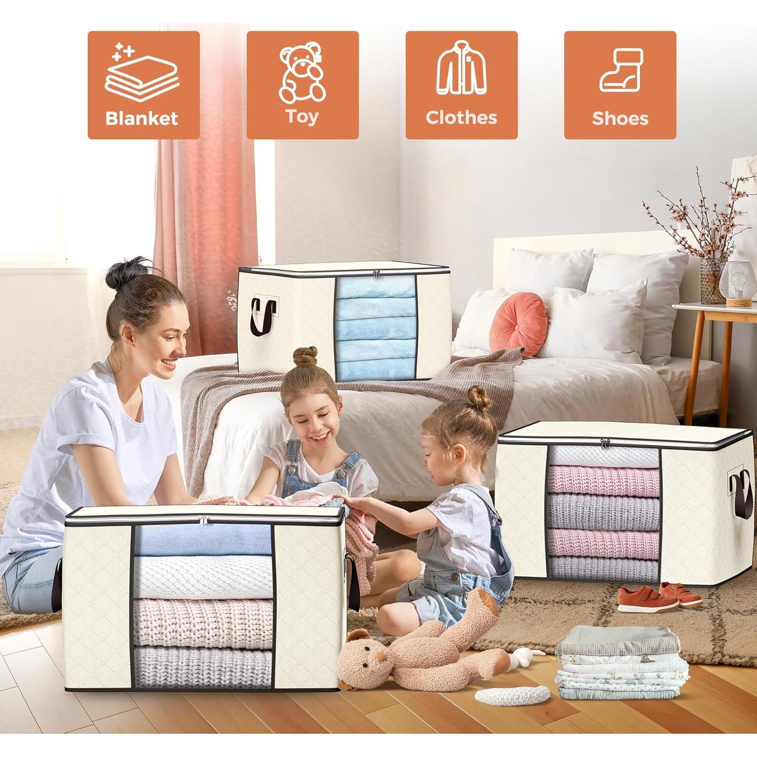 Bolsas de Almacenamiento Plegables Budding Joy 90L Beige - Paquete de 4