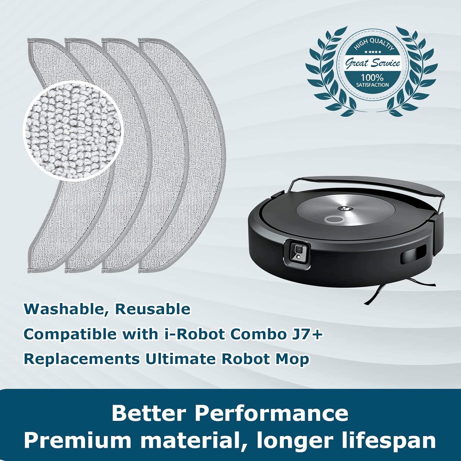 4 Almohadillas Reemplazo Microfibra Lacvik para iRobot j7+/j9+