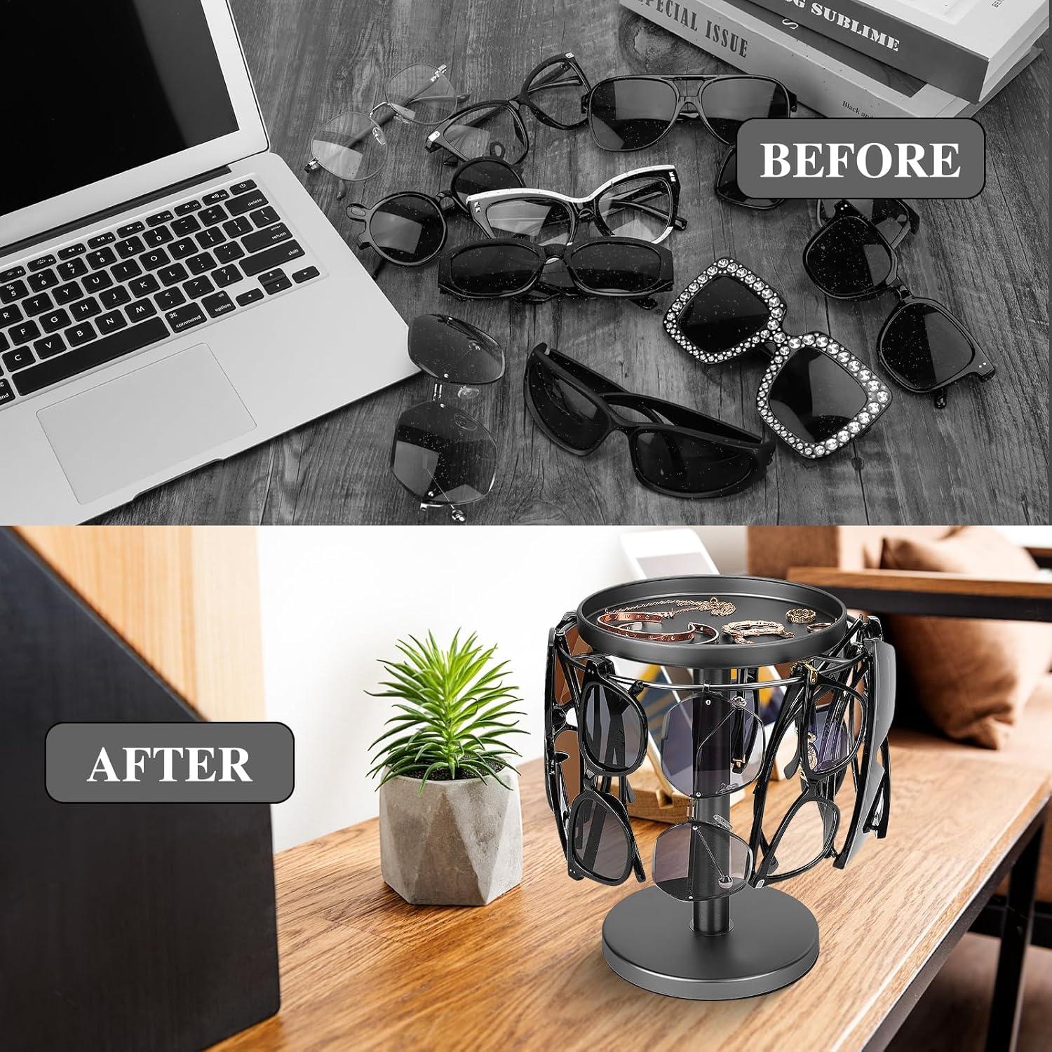 Organizador de Gafas KONDYFAYO 360° con Bandeja - Negro Titanio