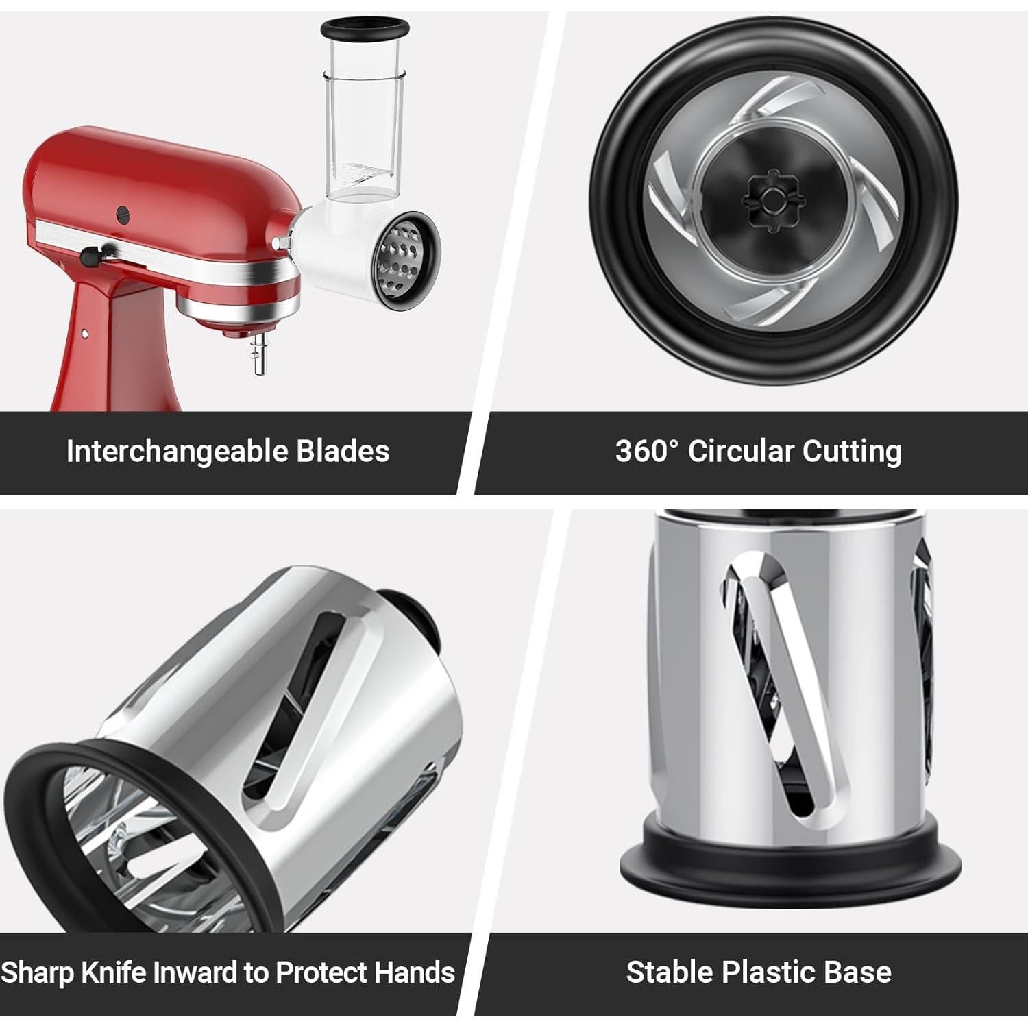 Rallador de Queso Coolcook para KitchenAid - 3 Cuchillas de Acero Inoxidable