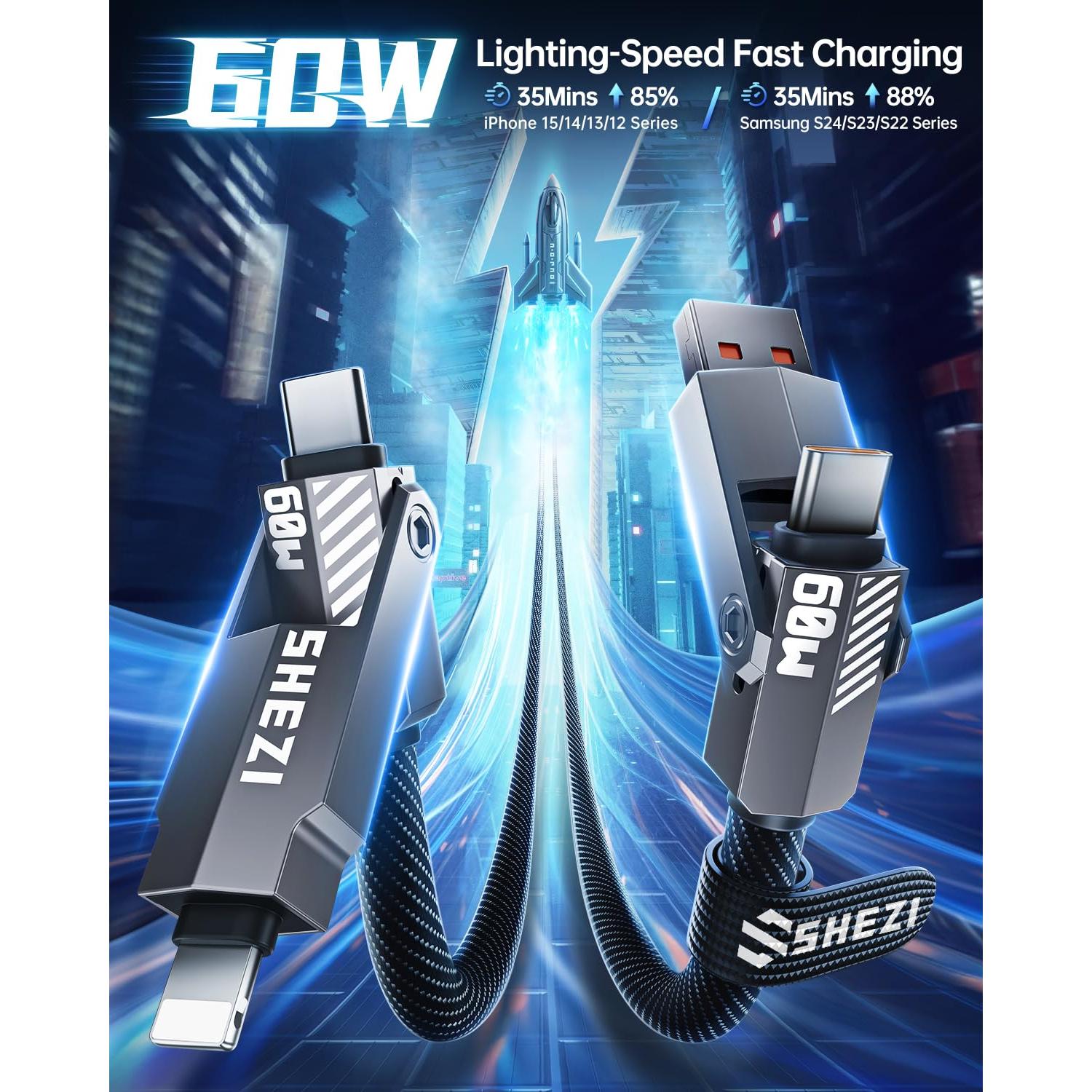 Cable USB C 4 en 1 SHEZI 60W 1m Gris - Carga Rápida