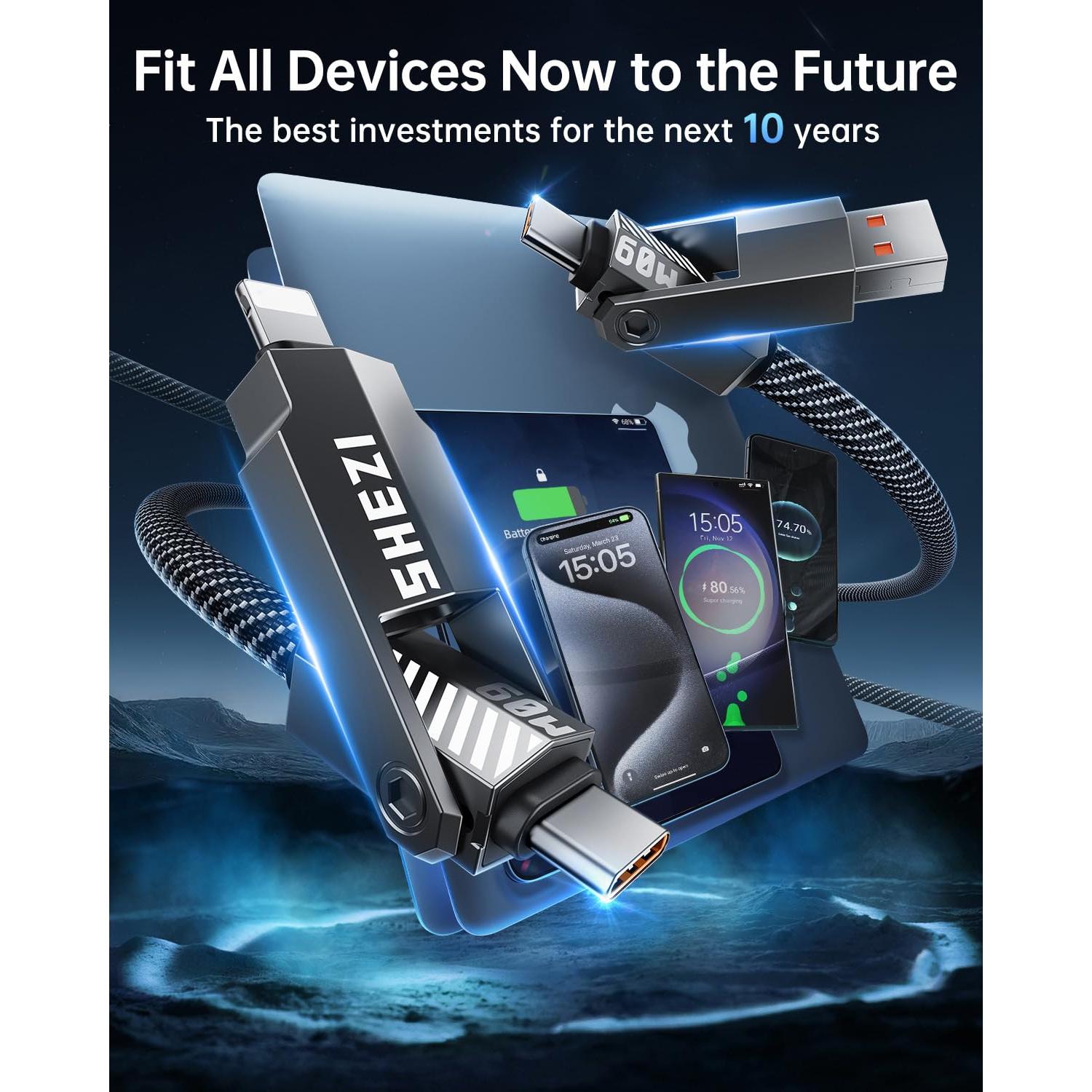 Cable USB C 4 en 1 SHEZI 60W 1m Gris - Carga Rápida