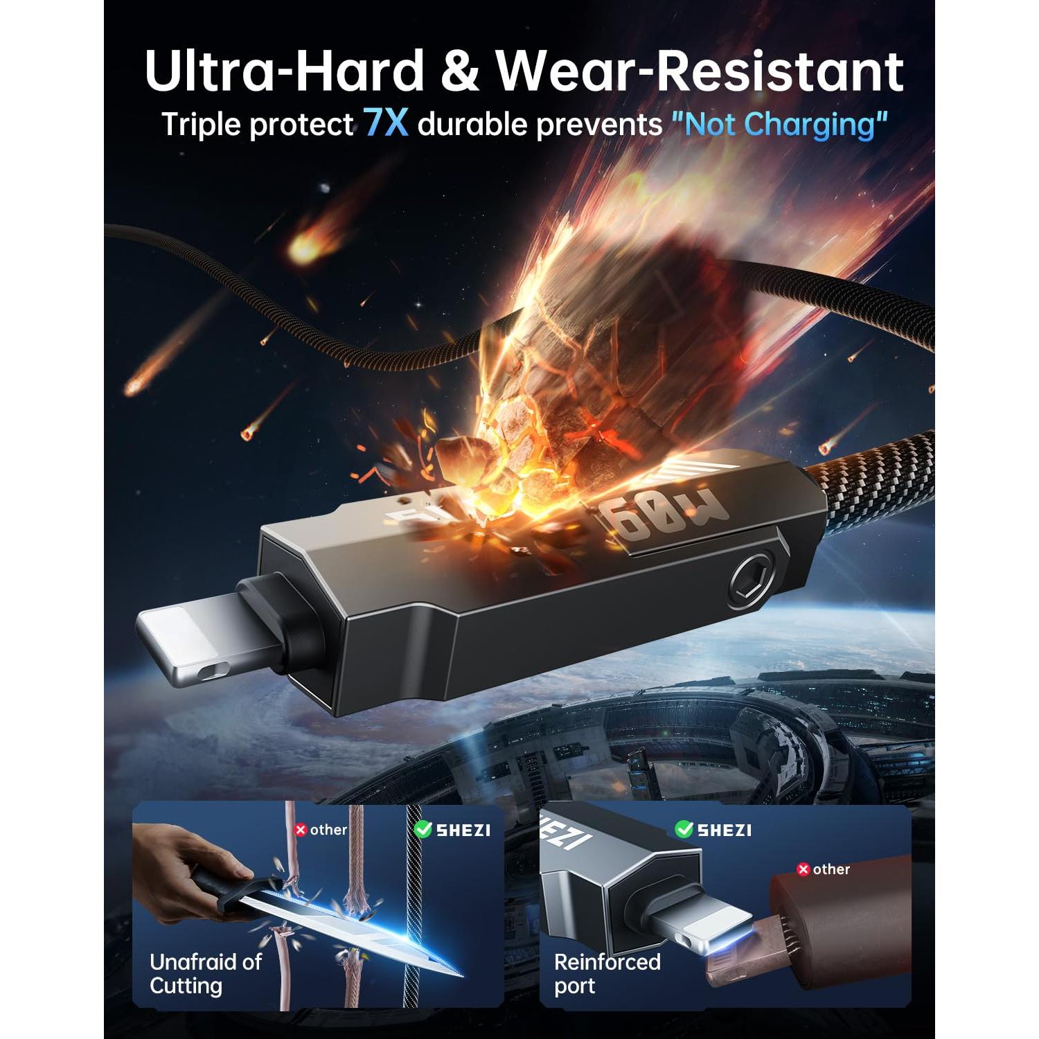 Cable USB C 4 en 1 SHEZI 60W 1m Gris - Carga Rápida