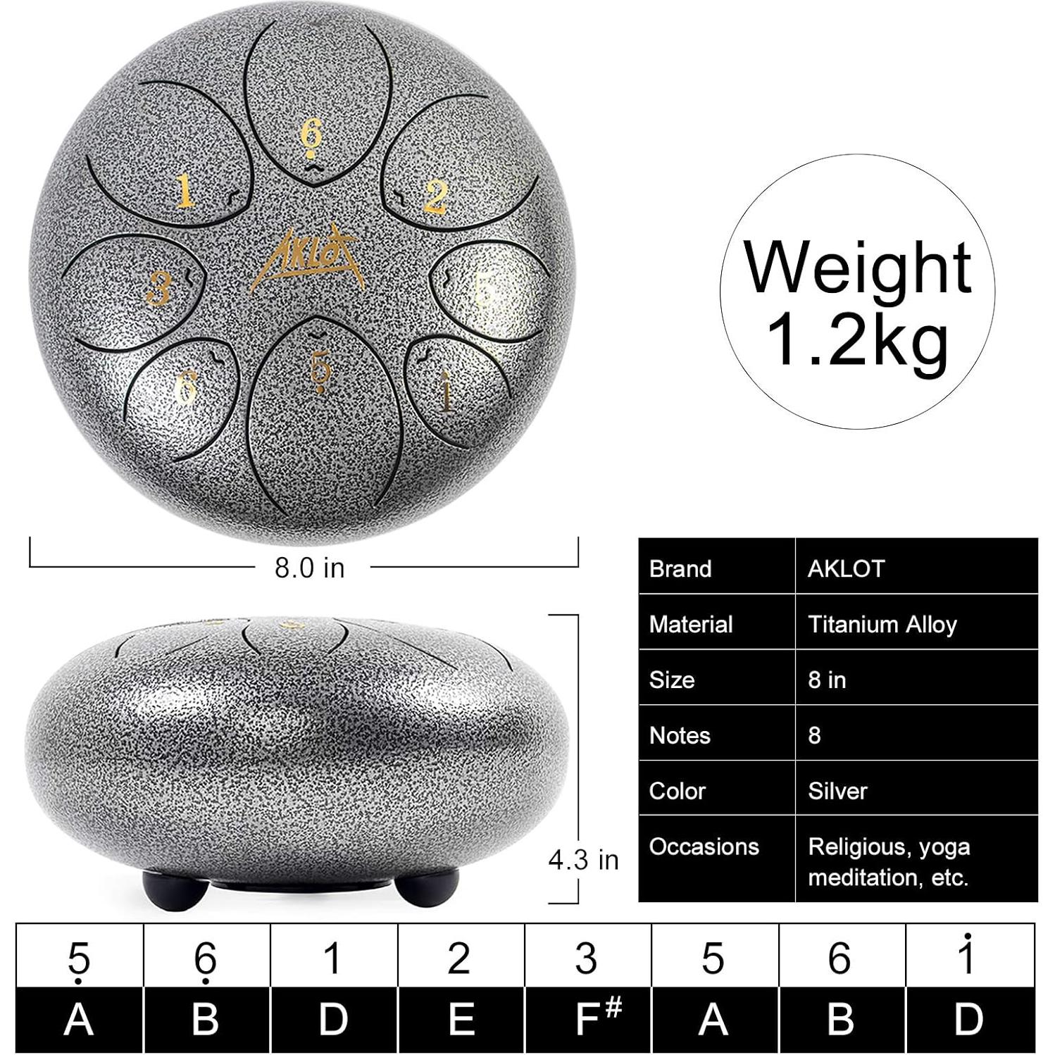 Tambor de Lengua de Acero AKLOT 20 cm 8 Notas C con Accesorios