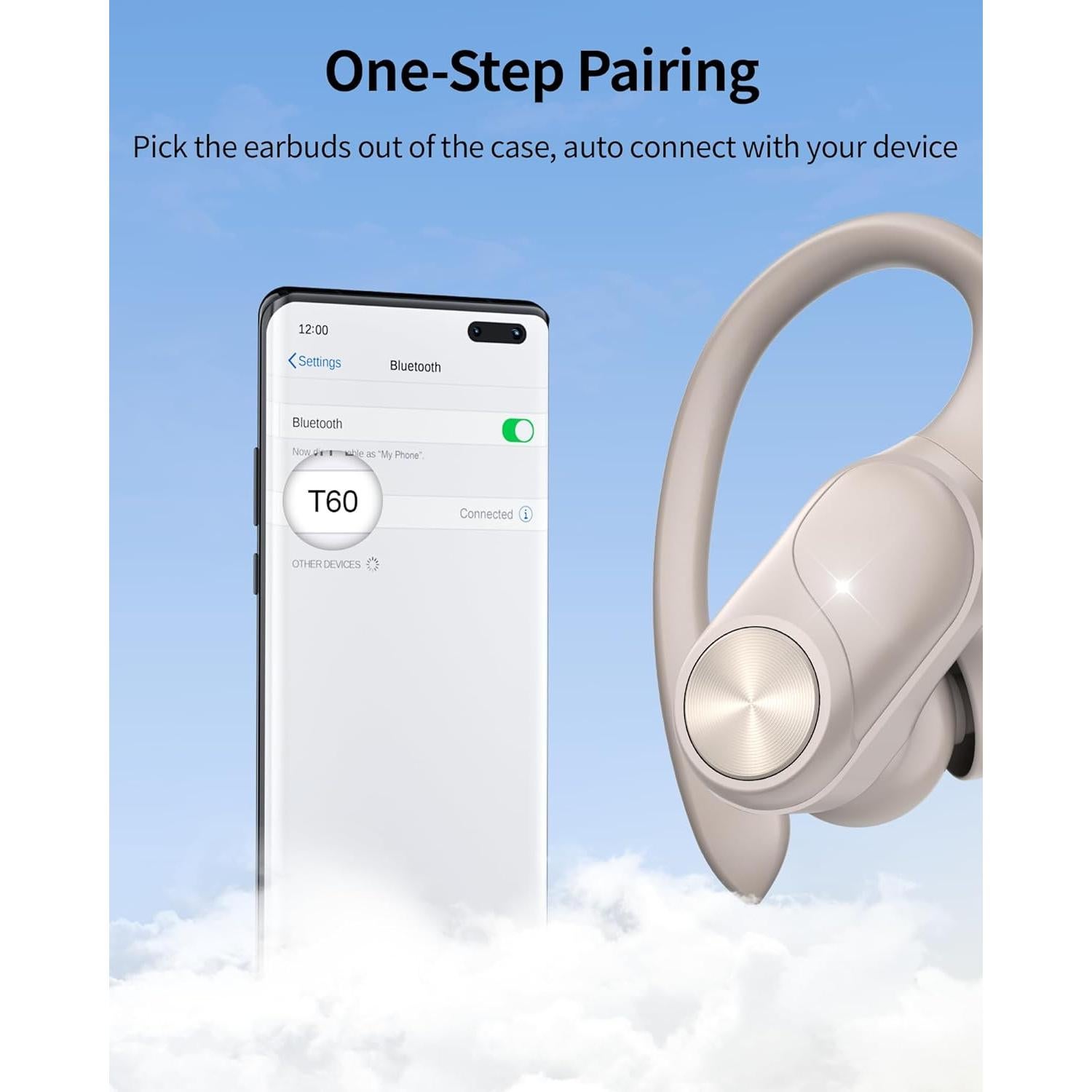 Auriculares Bluetooth PocBuds T60 Inalámbricos IPX7 80hrs Beige