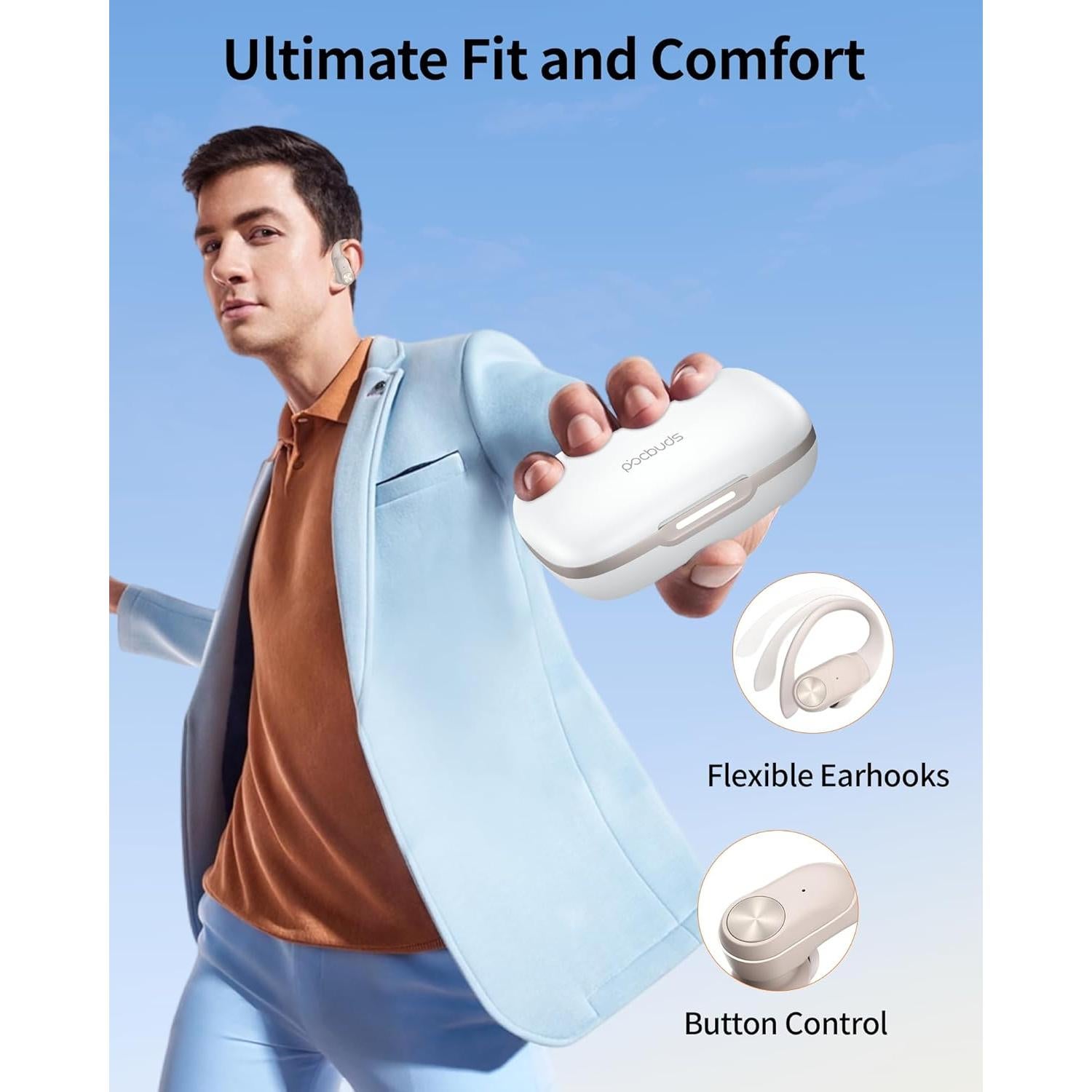 Auriculares Bluetooth PocBuds T60 Inalámbricos IPX7 80hrs Beige