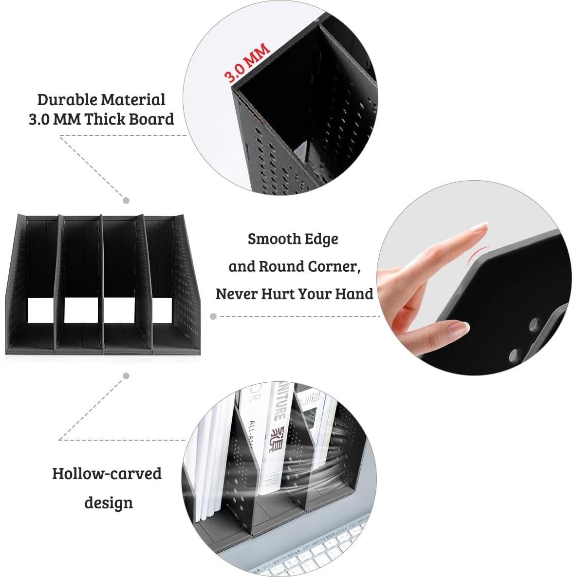 Soporte de Revistas Plegable SAYEEC Negro 3 Compartimentos