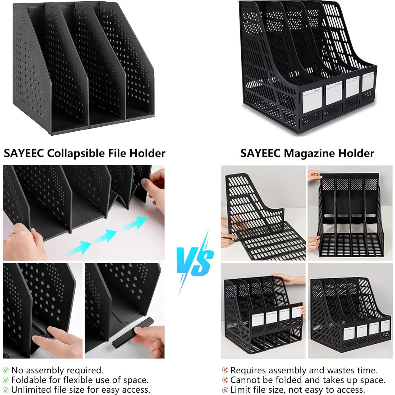 Soporte de Revistas Plegable SAYEEC Negro 3 Compartimentos