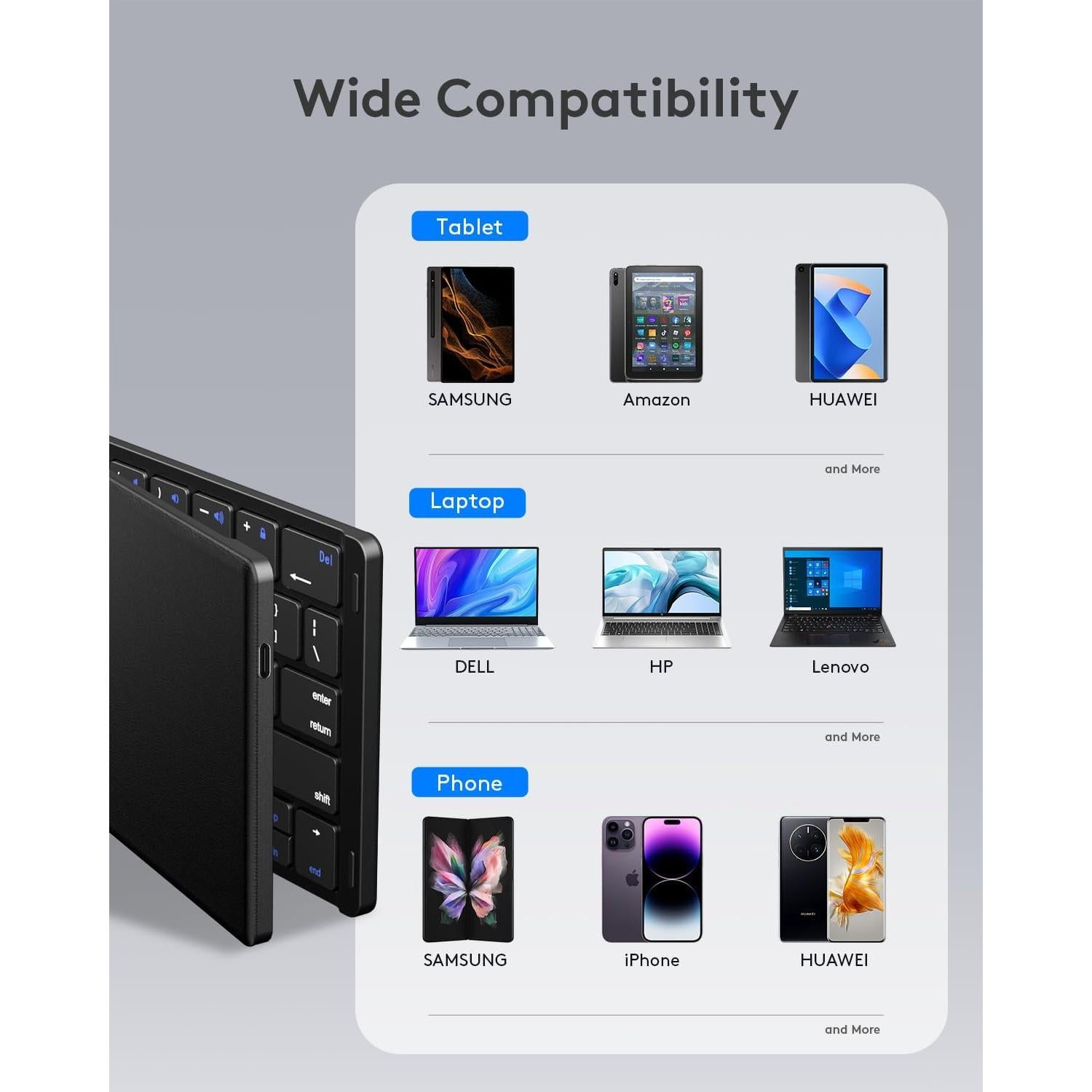 Teclado Bluetooth Plegable Samsers - Inalámbrico Portátil Negro