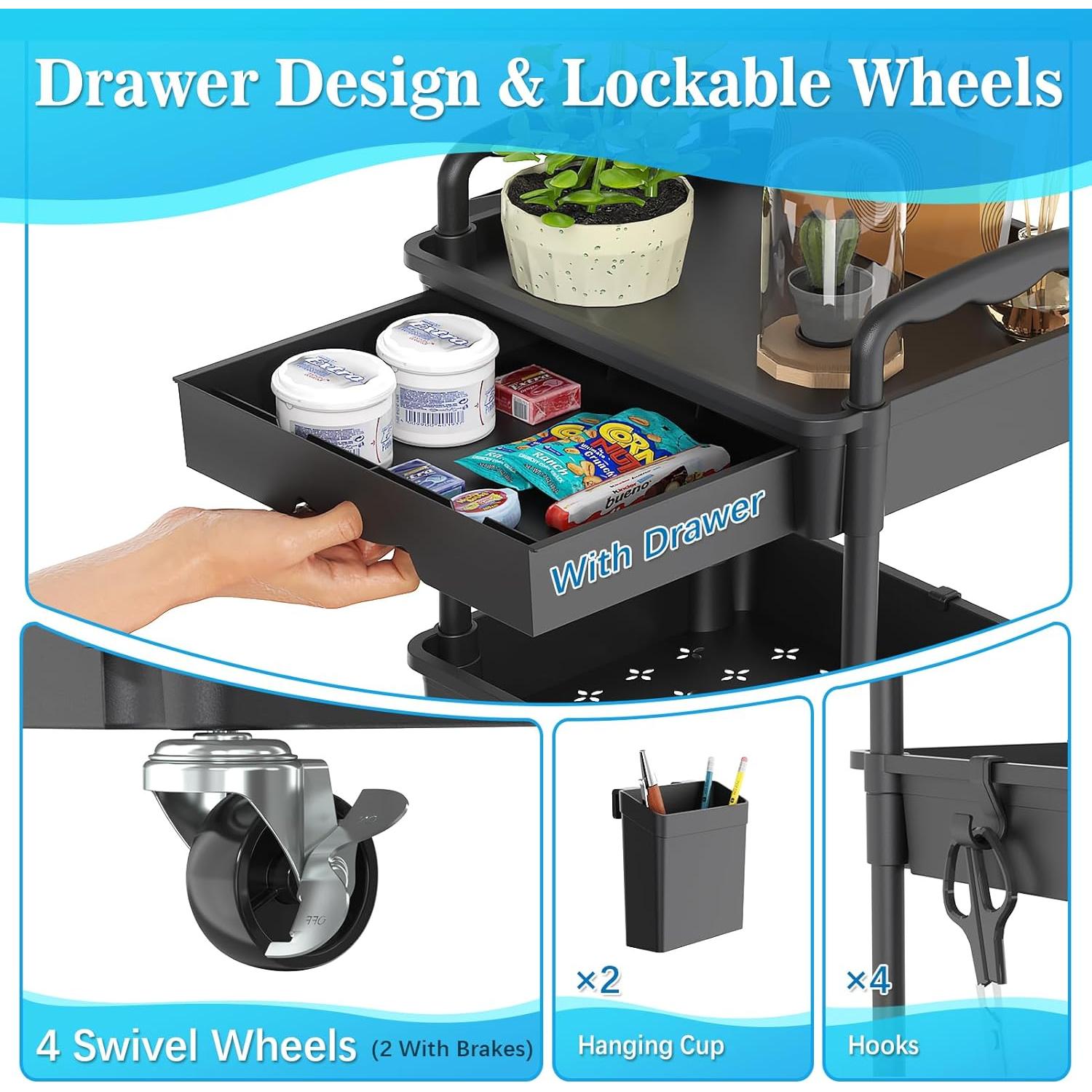 Carro Rodante de Almacenamiento SUNALLY 3 Niveles Negro