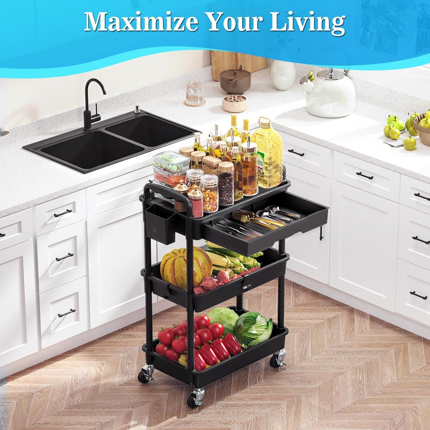 Carro Rodante de Almacenamiento SUNALLY 3 Niveles Negro