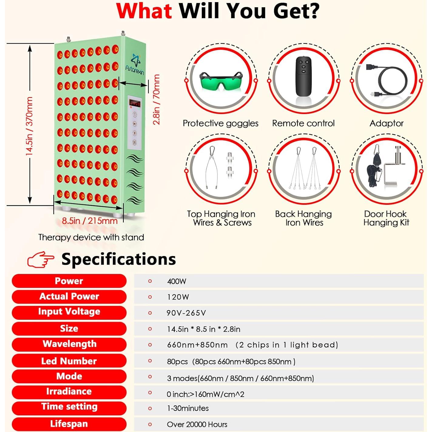Terapia de Luz Roja Astarexin 400W 80 LEDs 660nm/850nm