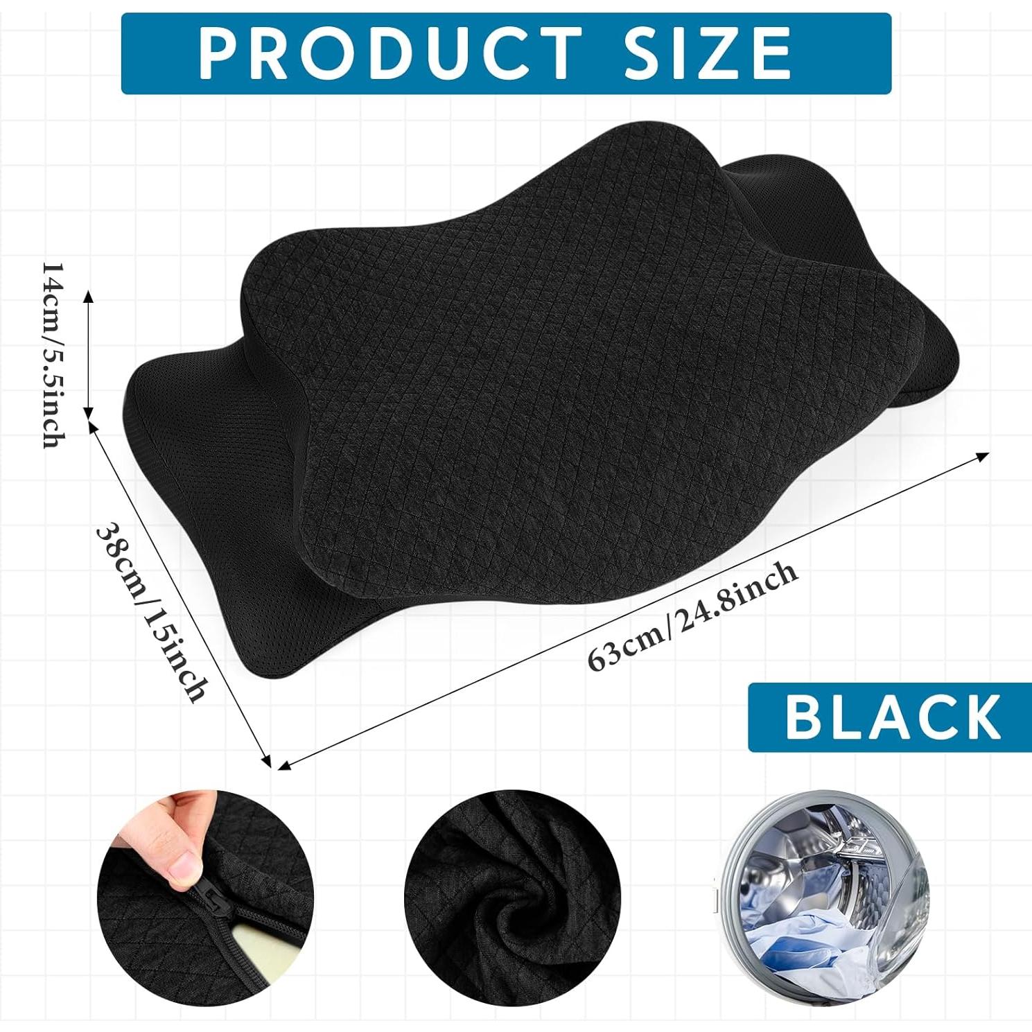 Funda de Almohada Cervical HunnmingRe Negra Ergonómica 63x38cm