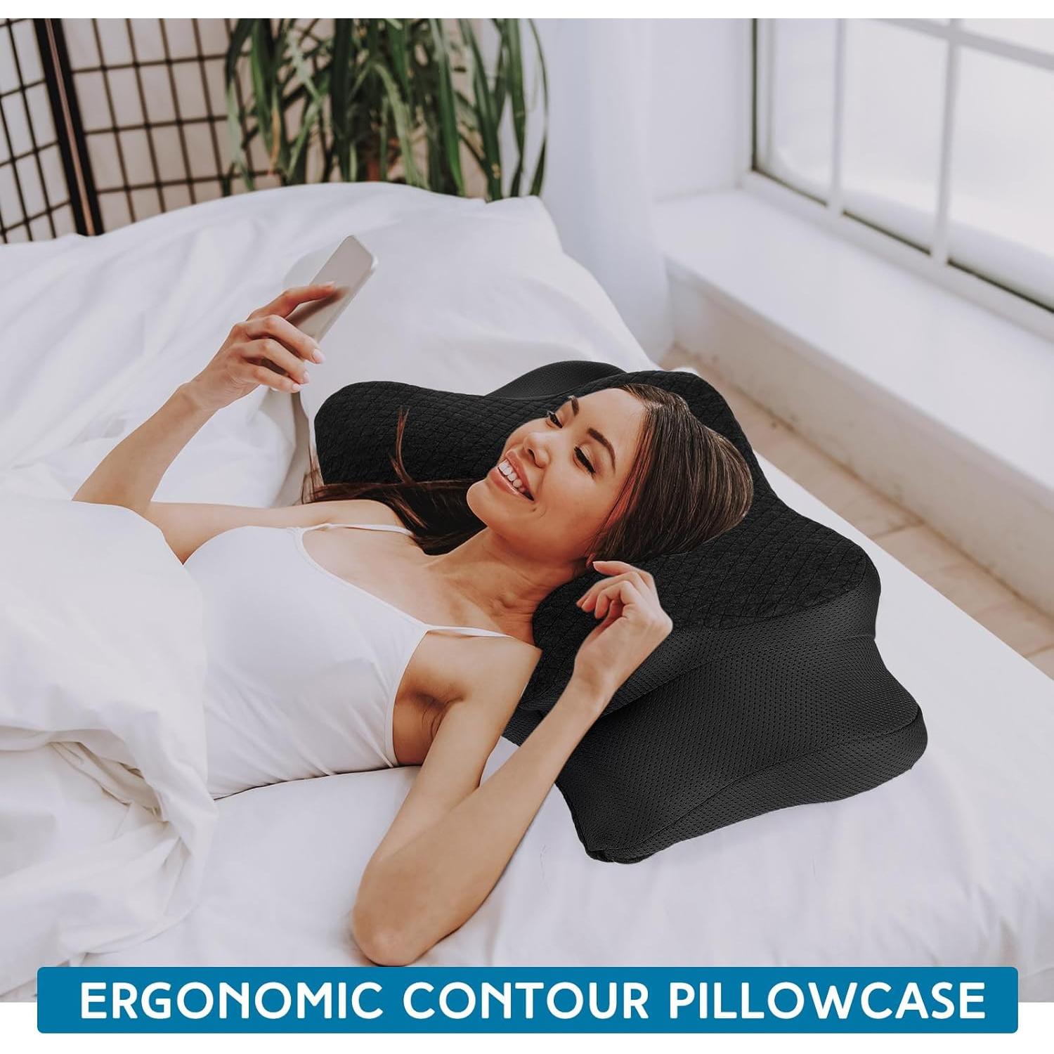 Funda de Almohada Cervical HunnmingRe Negra Ergonómica 63x38cm