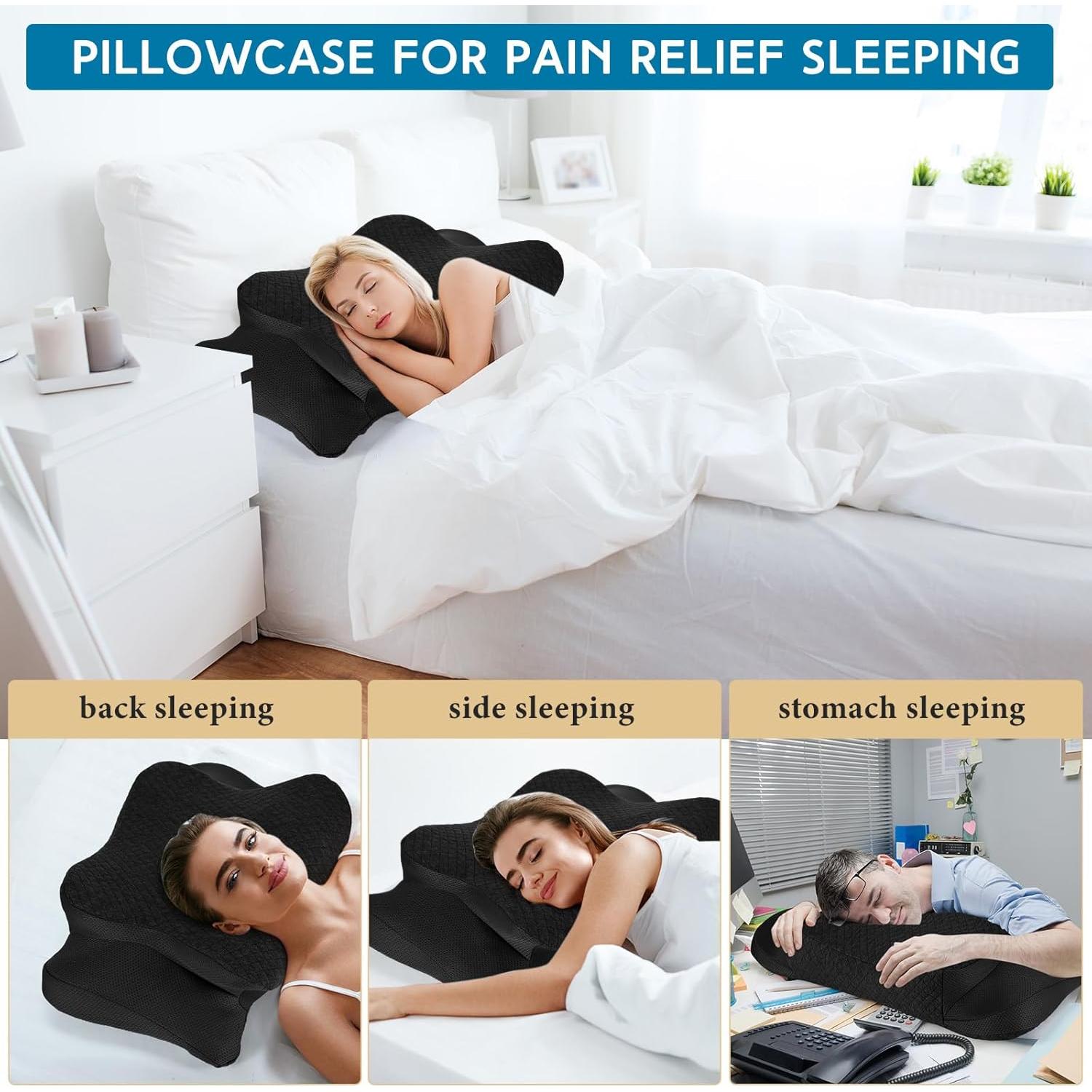 Funda de Almohada Cervical HunnmingRe Negra Ergonómica 63x38cm