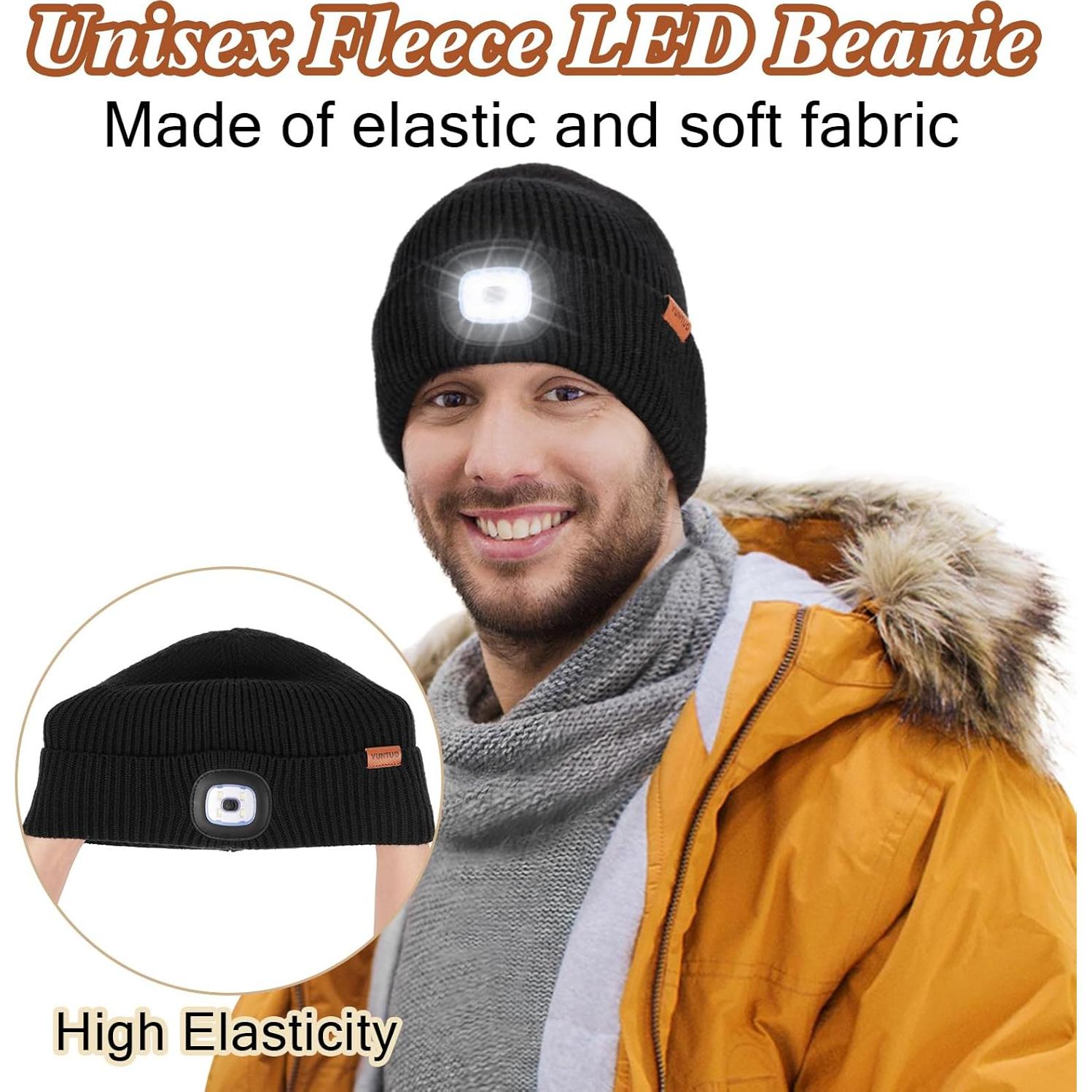 Gorro de Invierno con Luz LED YunTuo, Forro Polar Reutilizable USB