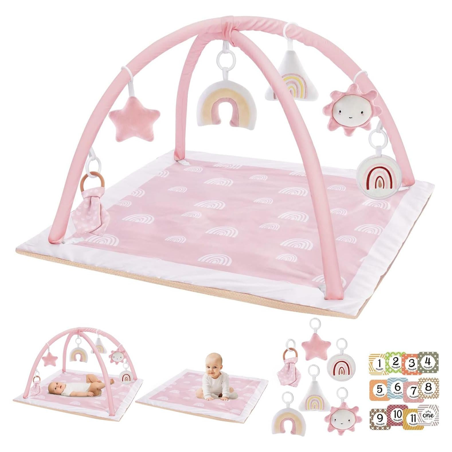 Alfombra de Juego Rosa Deluxe para Bebés con 6 Juguetes