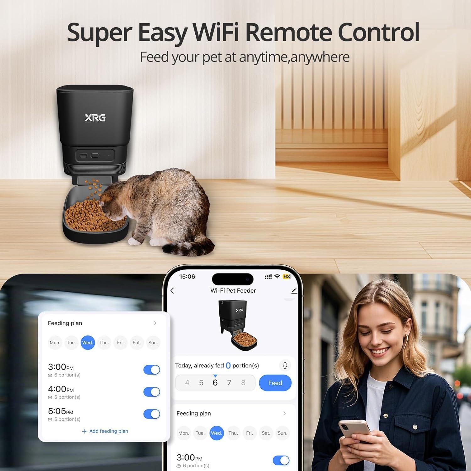 Comedero Automático WiFi XRG para Gatos y Perros 4L Negro