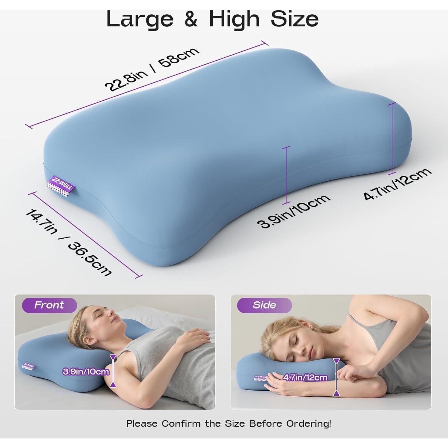 Almohada Ergonómica ZZ-WELL 1115 para Dormir de Lado - Espuma Viscoelástica con Funda Lavable