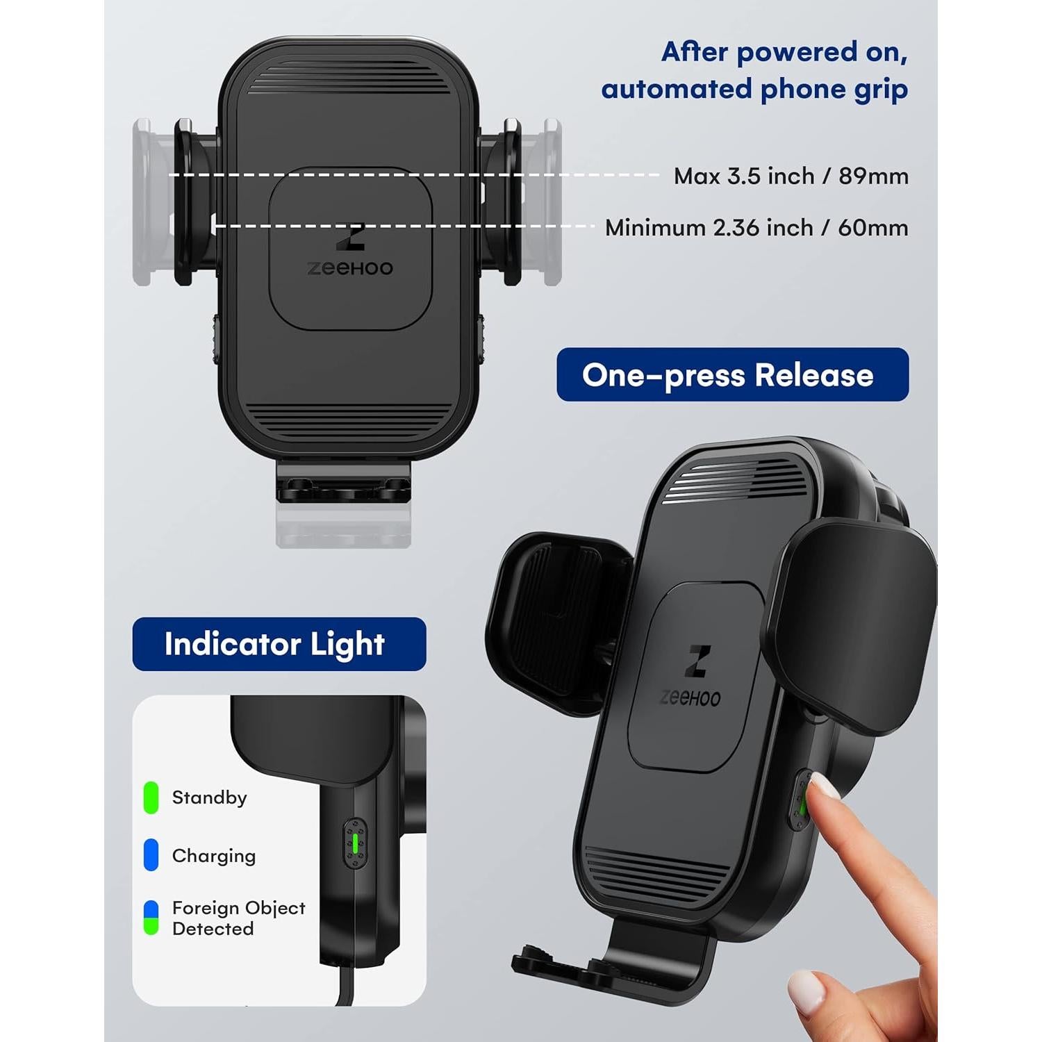 Cargador Inalámbrico para Auto ZeeHoo 15W con Soporte Automático