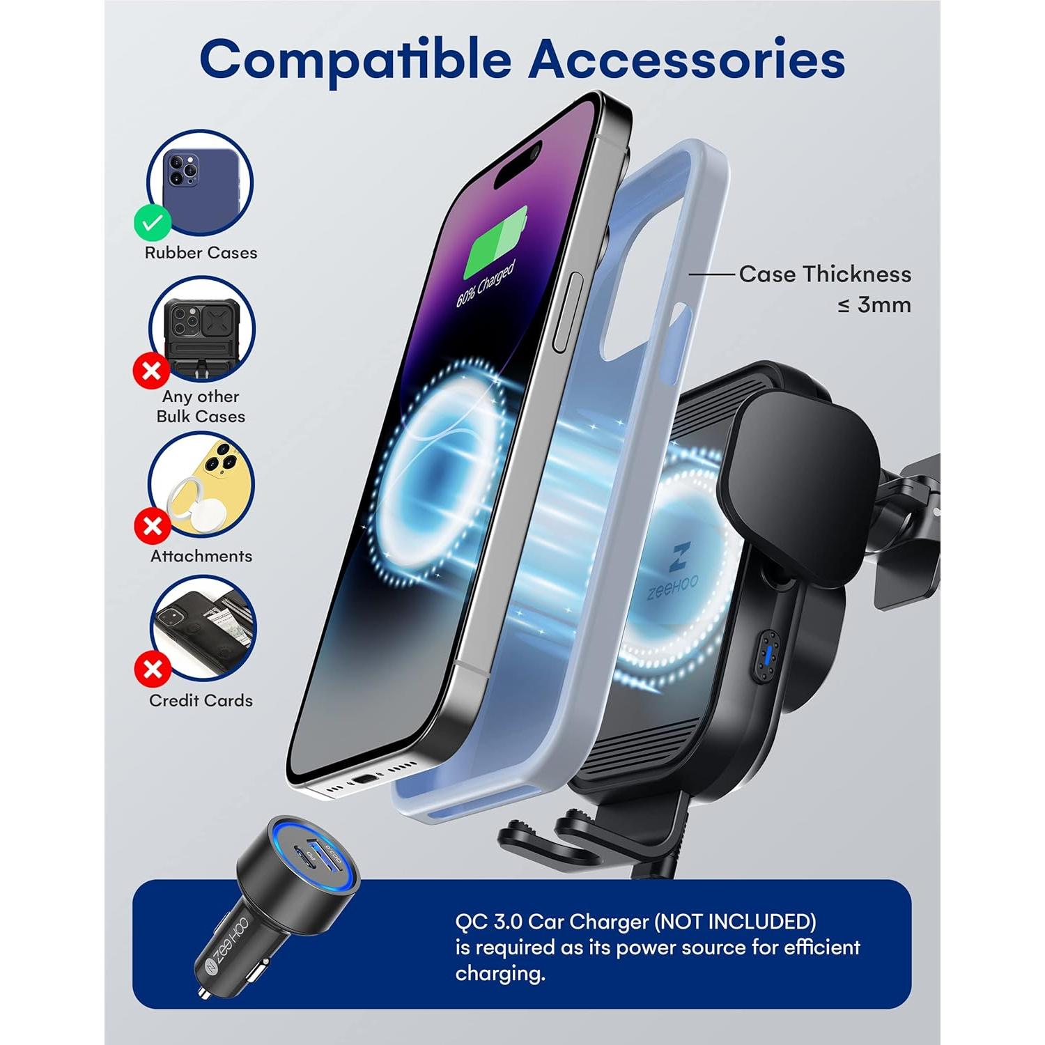 Cargador Inalámbrico para Auto ZeeHoo 15W con Soporte Automático