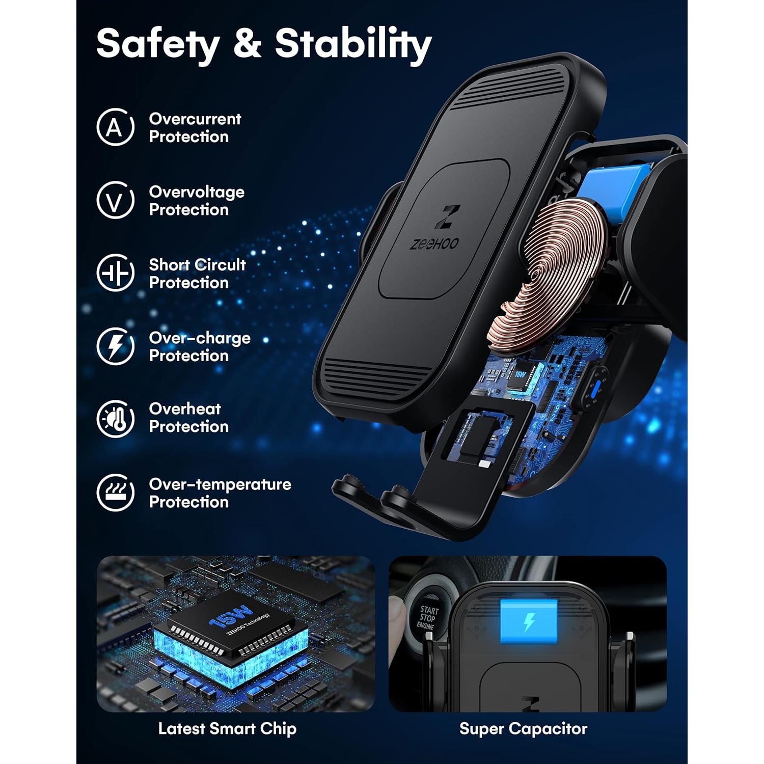 Cargador Inalámbrico para Auto ZeeHoo 15W con Soporte Automático