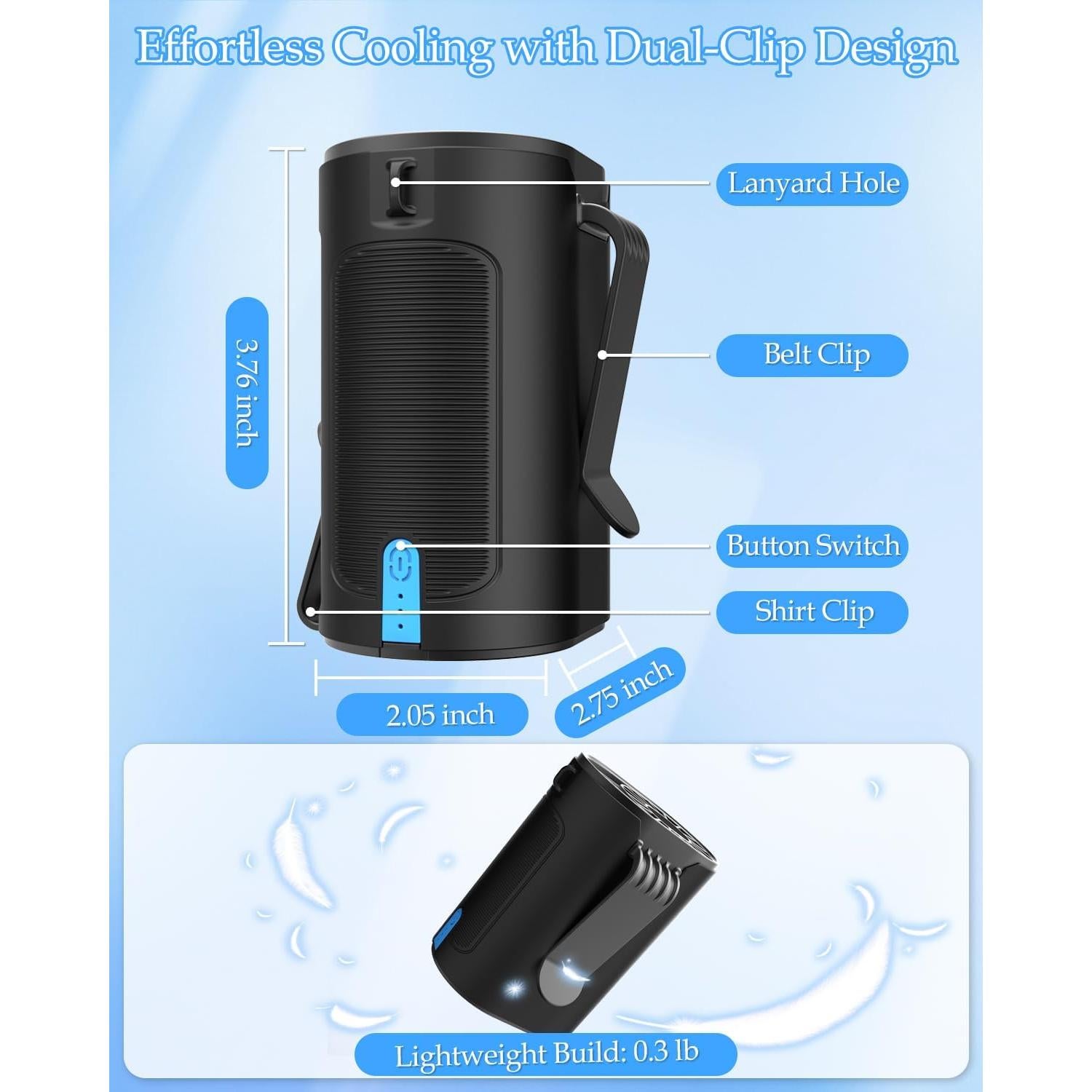 Ventilador Portátil de Clip VEKK, 4 Velocidades, 25H Batería