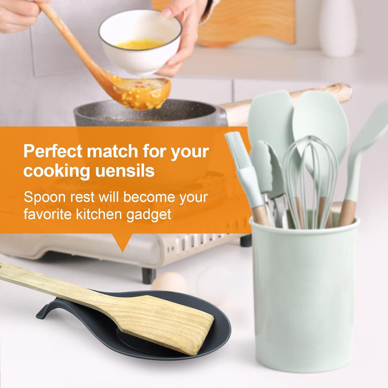 Silicone Spoon Rest for Stove Top, 3 Pack Large Silicone Spoon Holder for Kitchen Counter, Coffee Spoon Rest, Heat Resistant Cooking Spoon Holder Perfect Kitchen Gadgets,Ladles