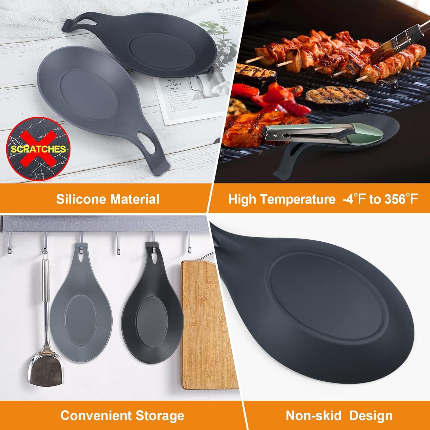 Silicone Spoon Rest for Stove Top, 3 Pack Large Silicone Spoon Holder for Kitchen Counter, Coffee Spoon Rest, Heat Resistant Cooking Spoon Holder Perfect Kitchen Gadgets,Ladles