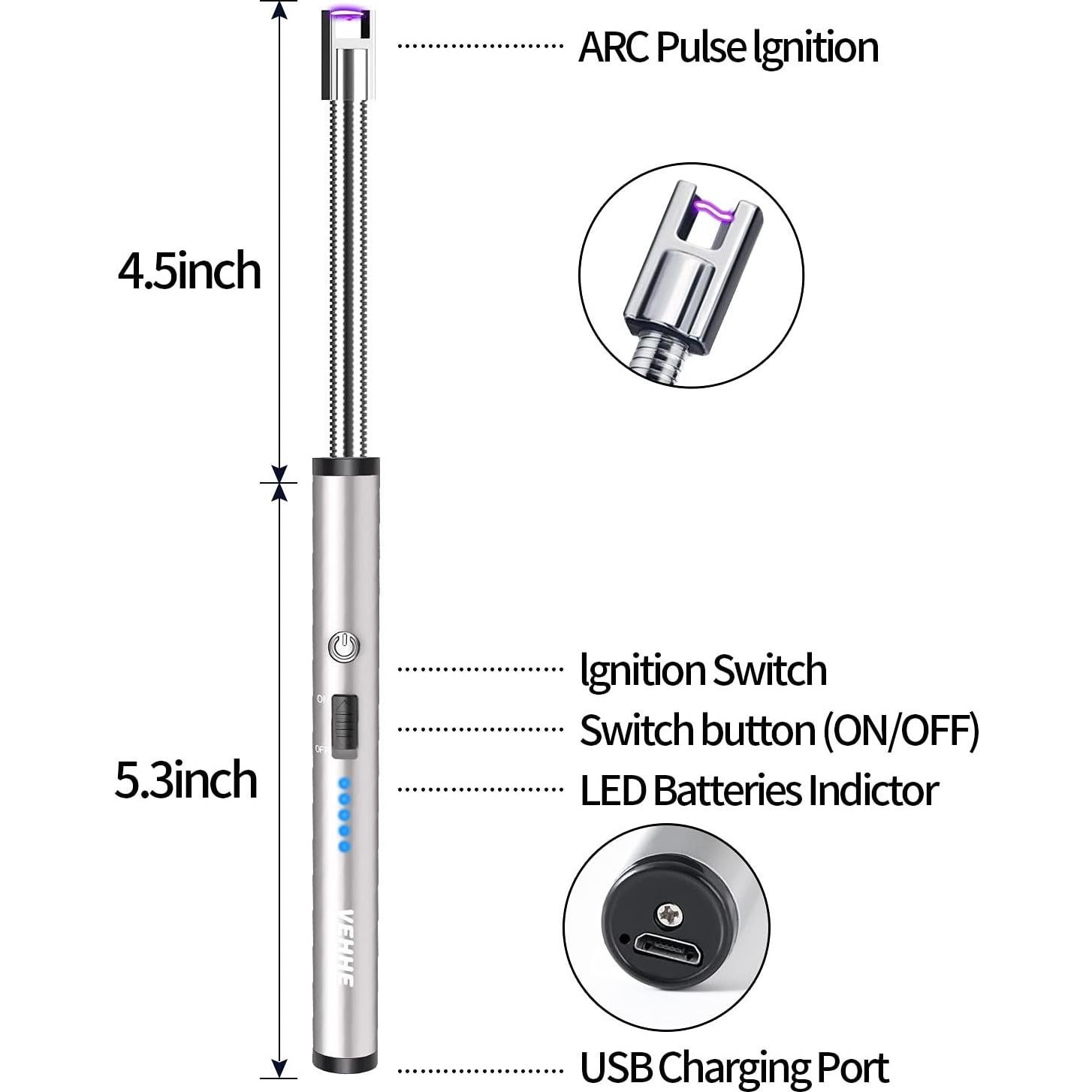 Encendedor USB VEHHE Recargable con Pantalla LED y Cuello Flexible