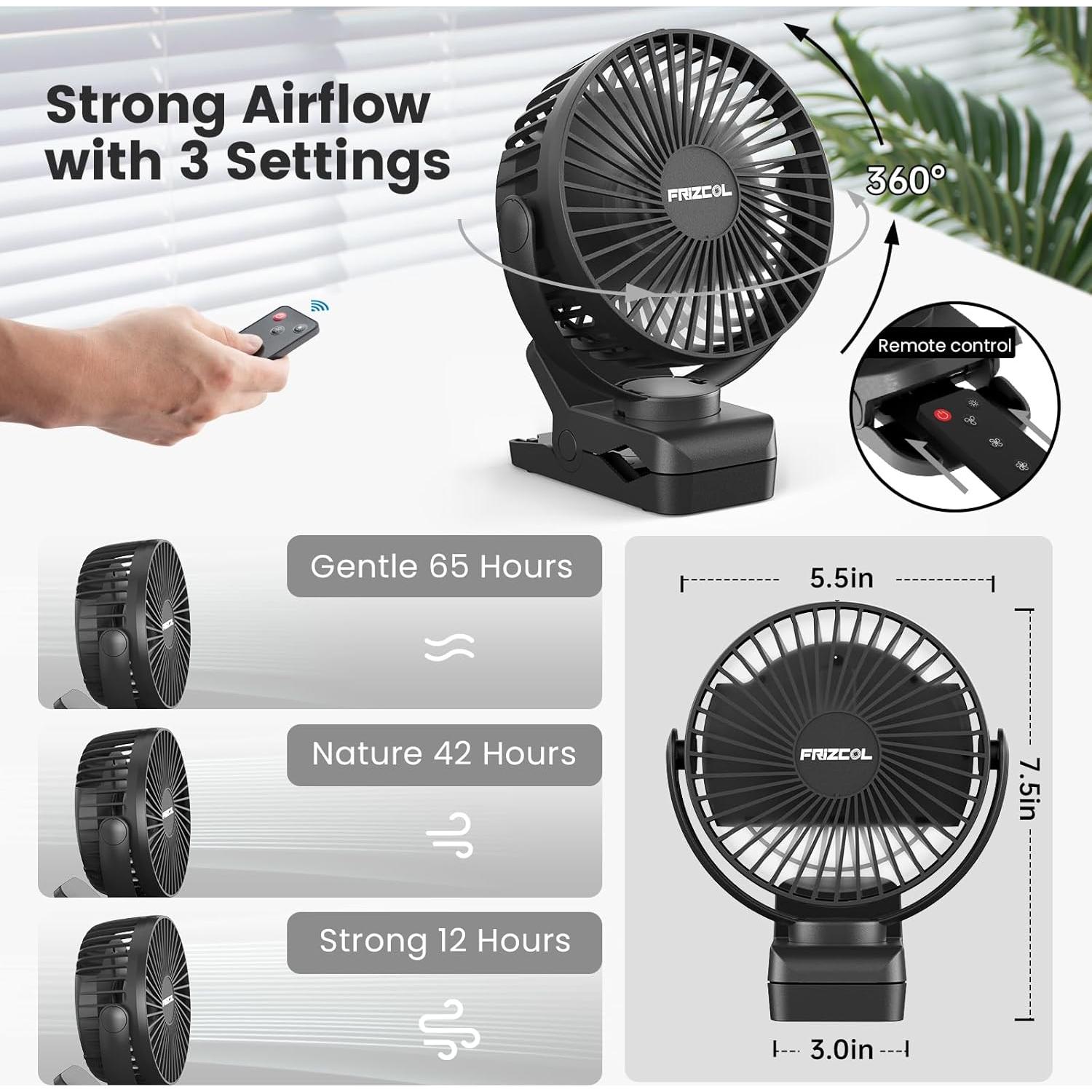 Ventilador Portátil Clip FRIZCOL con Batería 12000mAh y LED