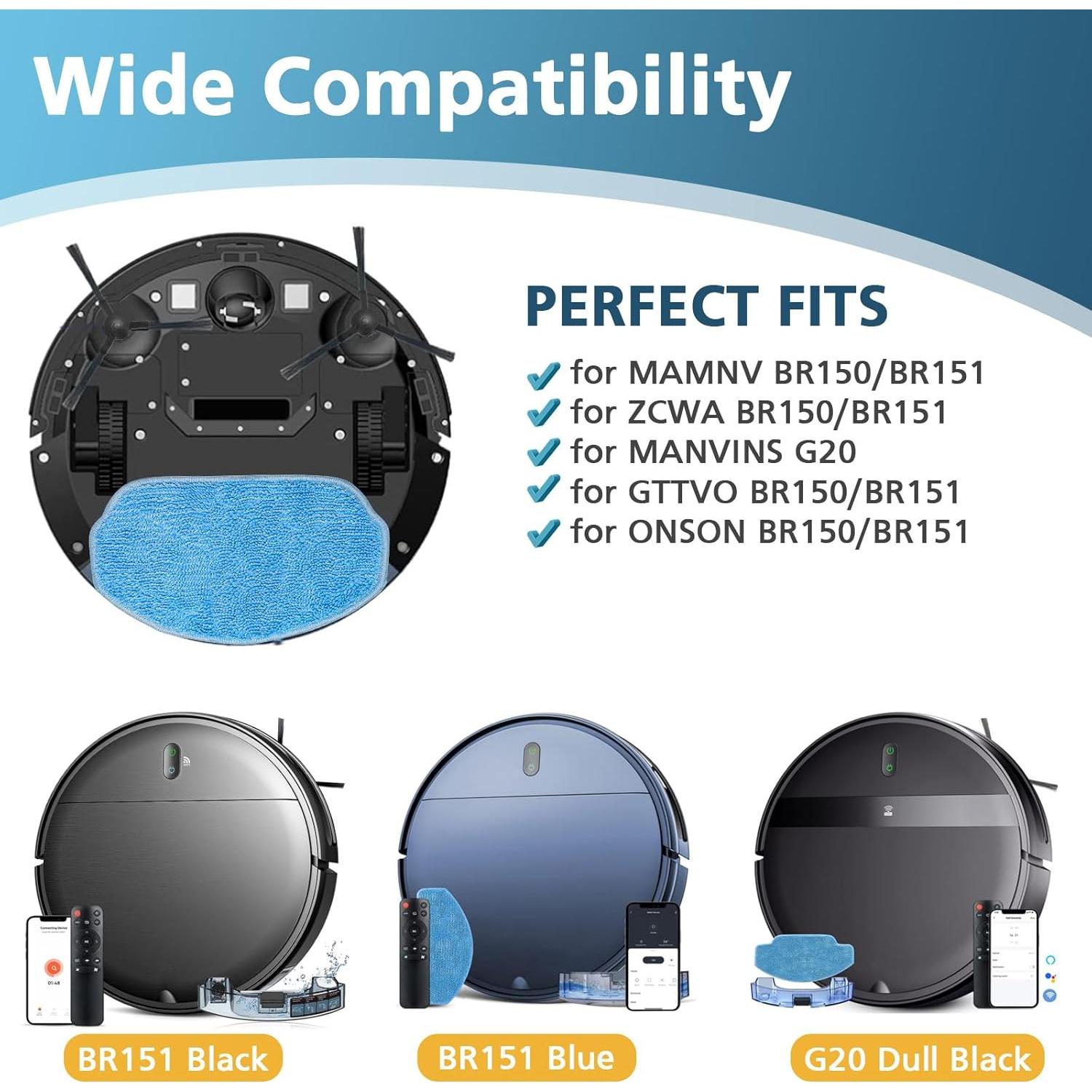 Kits de Repuesto Lacvik para Aspiradora Robot BR150/BR151 - 6 Filtros HEPA, 5 Paños de Mopa, 10 Cepillos Laterales