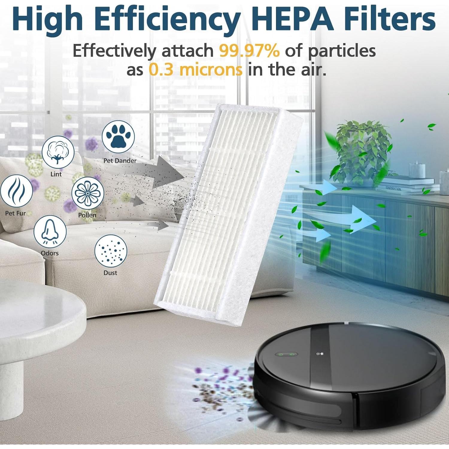 Kits de Repuesto Lacvik para Aspiradora Robot BR150/BR151 - 6 Filtros HEPA, 5 Paños de Mopa, 10 Cepillos Laterales