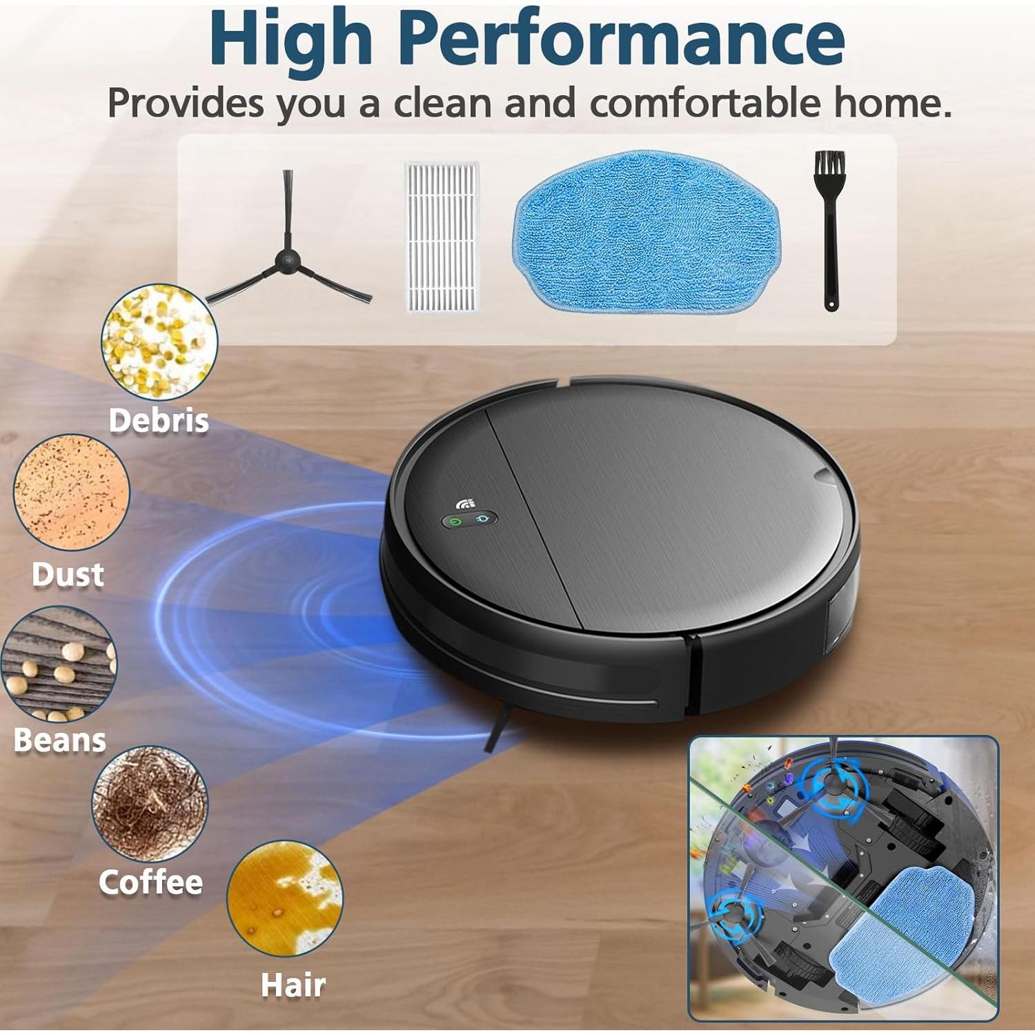 Kits de Repuesto Lacvik para Aspiradora Robot BR150/BR151 - 6 Filtros HEPA, 5 Paños de Mopa, 10 Cepillos Laterales