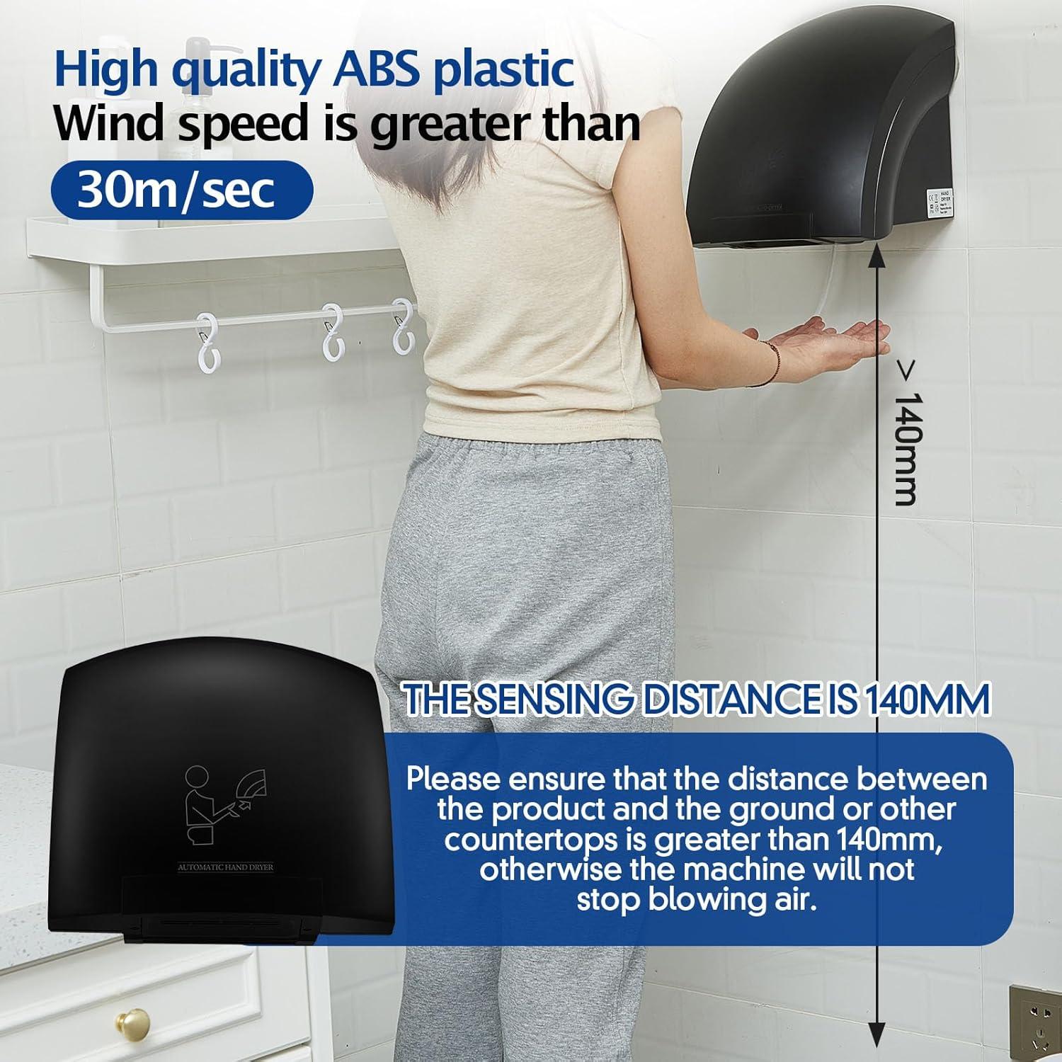 Secador de Manos Eléctrico Comercial Rossesay 1200W Negro