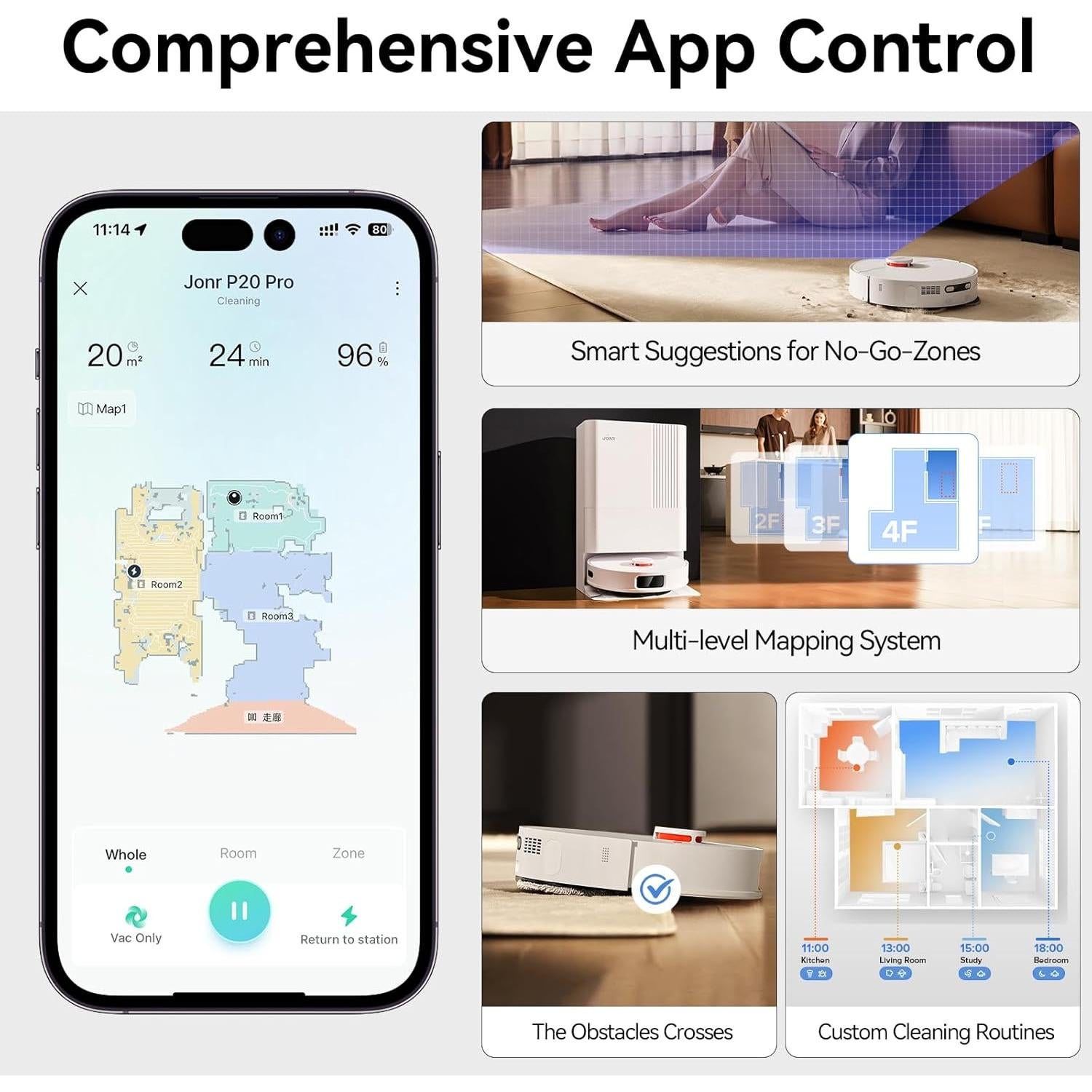 JONR P20 Pro Robot Vacuum and Mop with Self-Emptying, Self Lifting, 8000Pa Station, Auto Mop Washing & Hot Drying, Self-Refilling, Obstacle Avoidance, Adaptive Edge Mopping, LiDAR Navigation