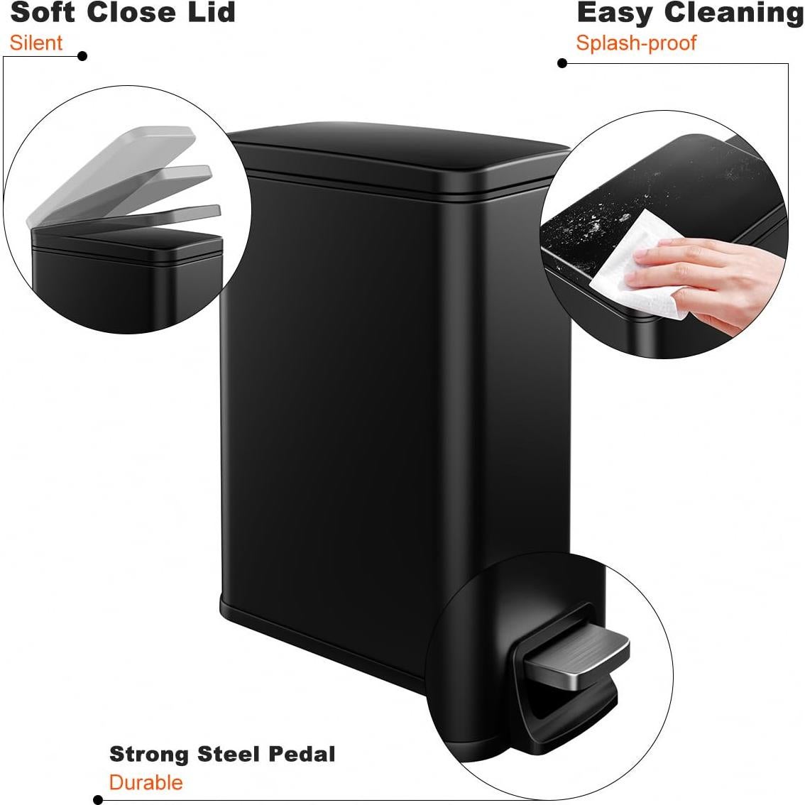 Bote de Basura Slim Veelesa 1.6 Galones Acero Inoxidable