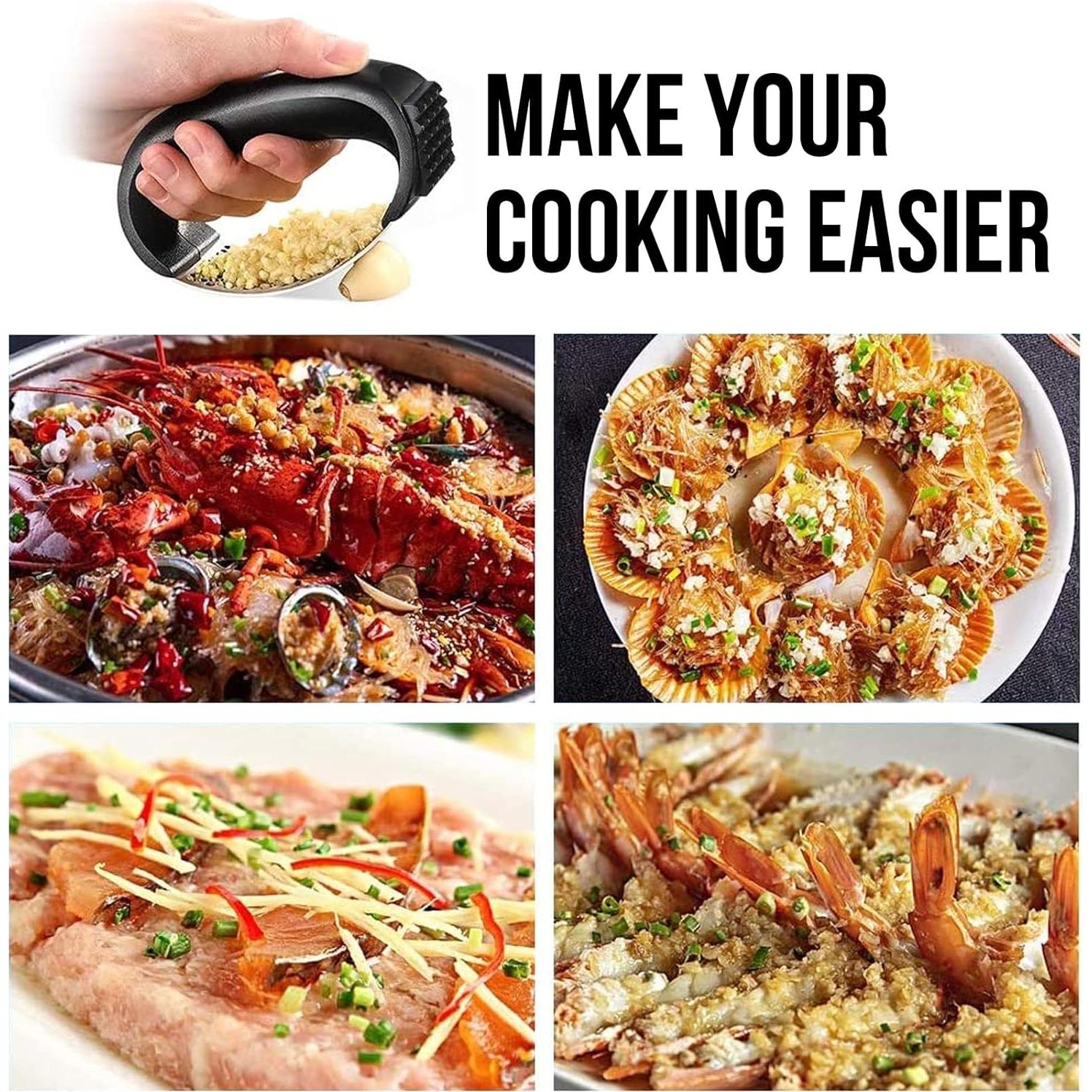 Prensa de Ajo JASVIC de Acero Inoxidable con Pelador y Cepillo