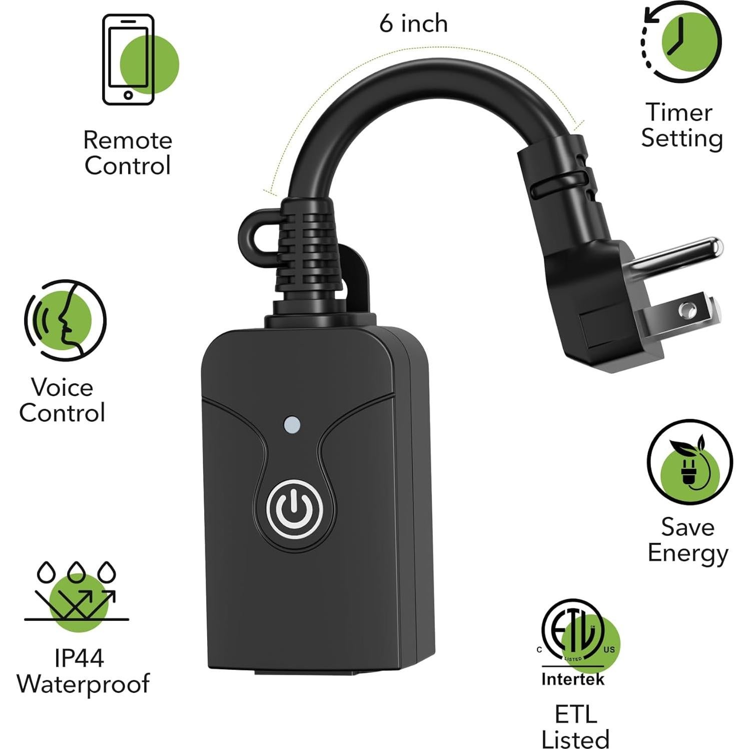 Enchufe Inteligente HBN para Exterior, Control Remoto WiFi 2PC